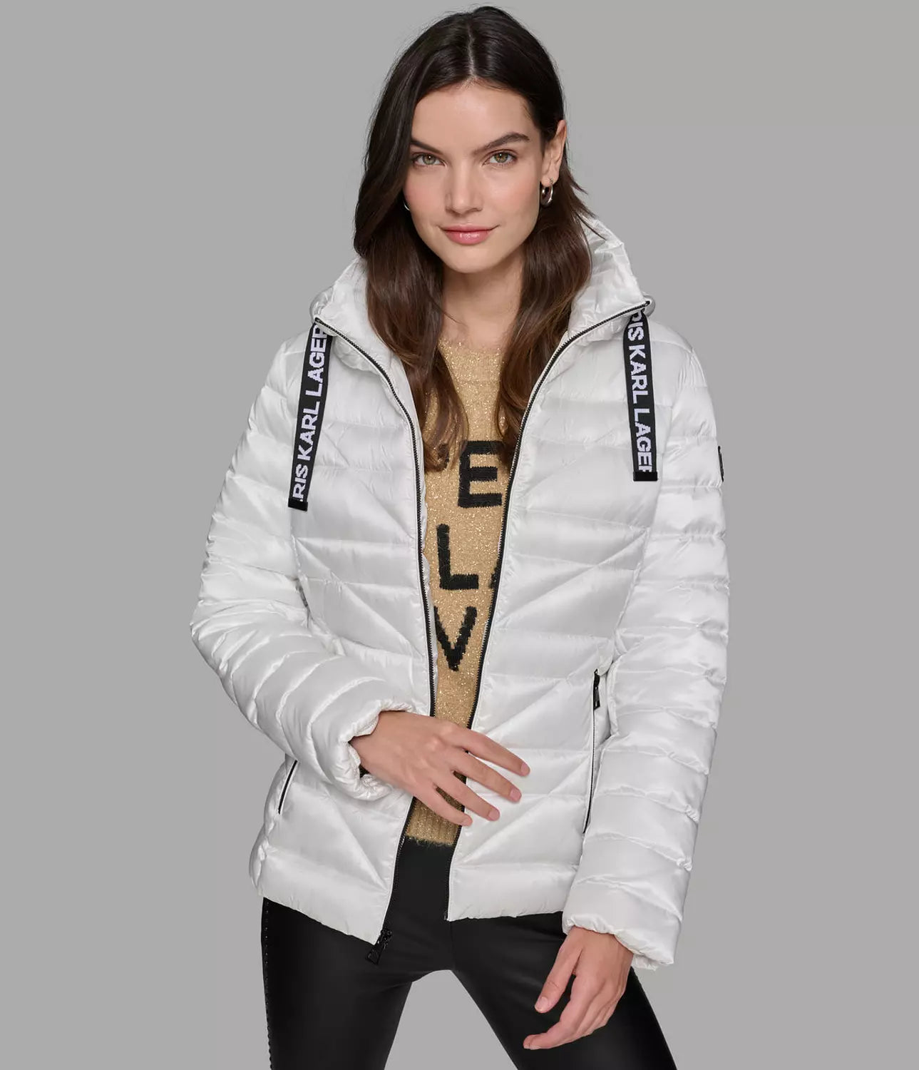 KARL LAGERFELD PARIS SHORT PUFFER JACKET WITH LOGO