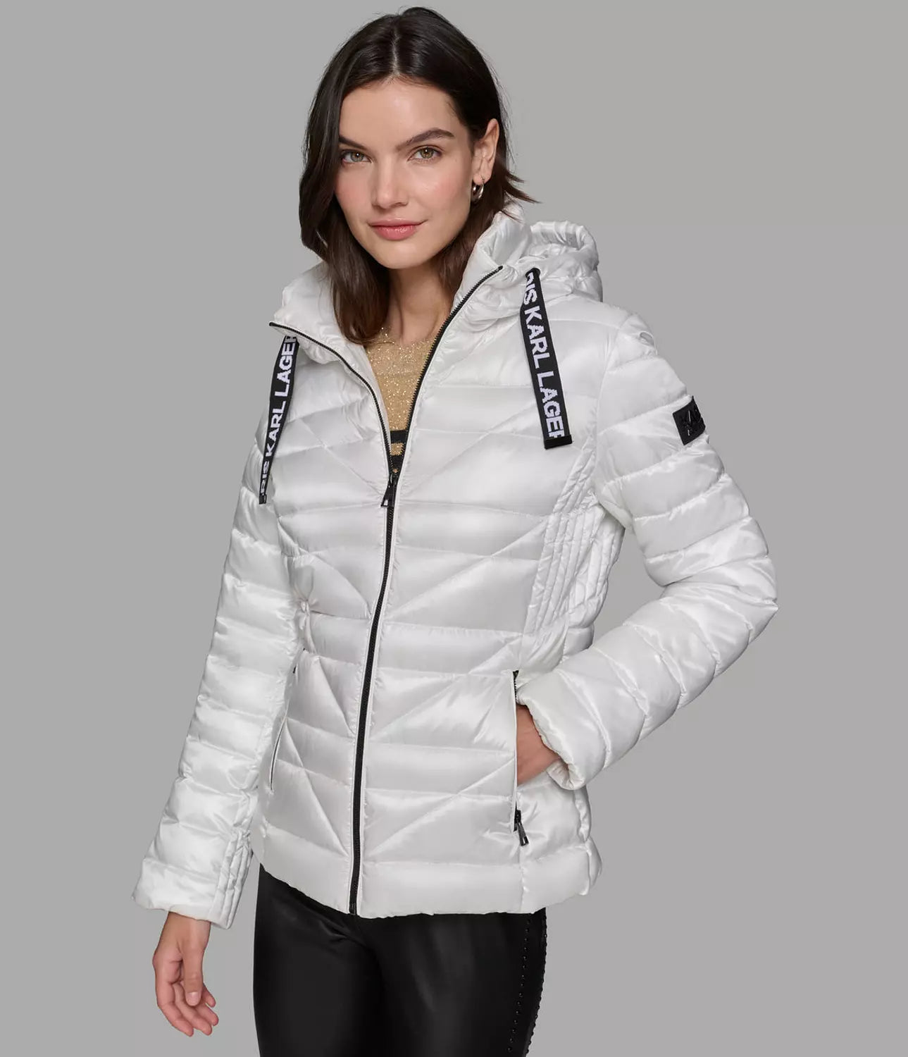 KARL LAGERFELD PARIS SHORT PUFFER JACKET WITH LOGO