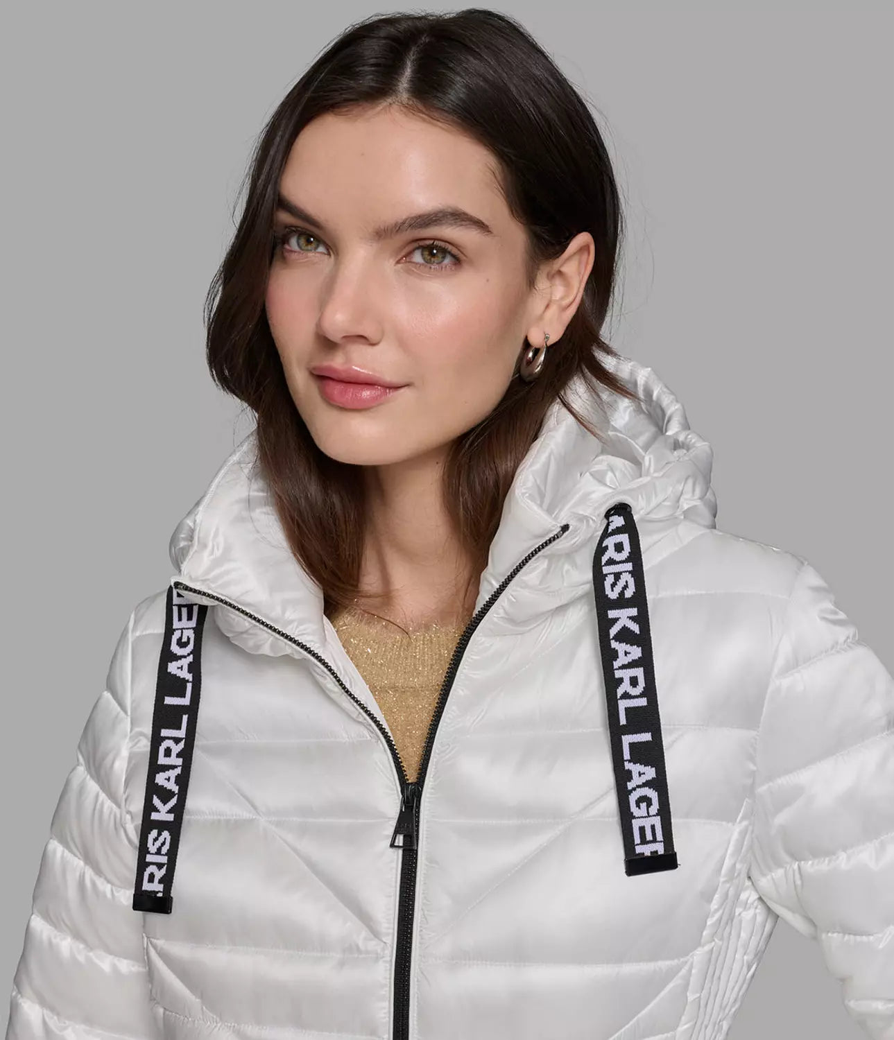 KARL LAGERFELD PARIS SHORT PUFFER JACKET WITH LOGO