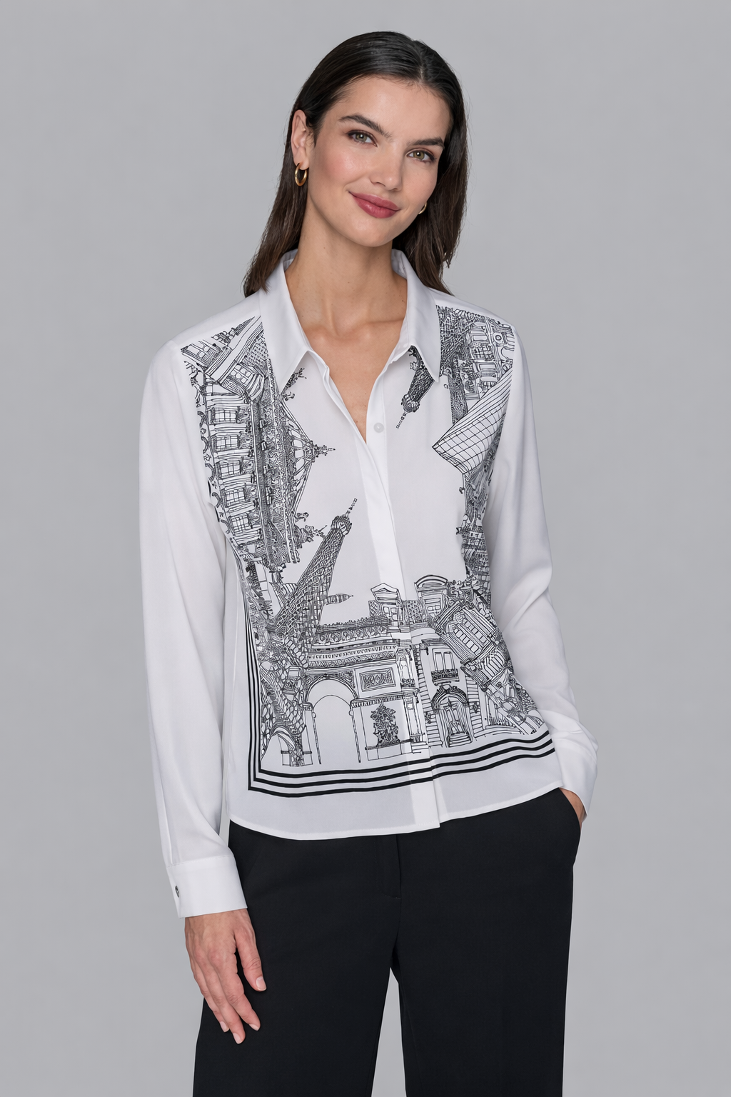 Karl Lagerfeld Paris Petite Paris Scene Woven Blouse - HIPPO US Brands Karl Lagerfeld Paris