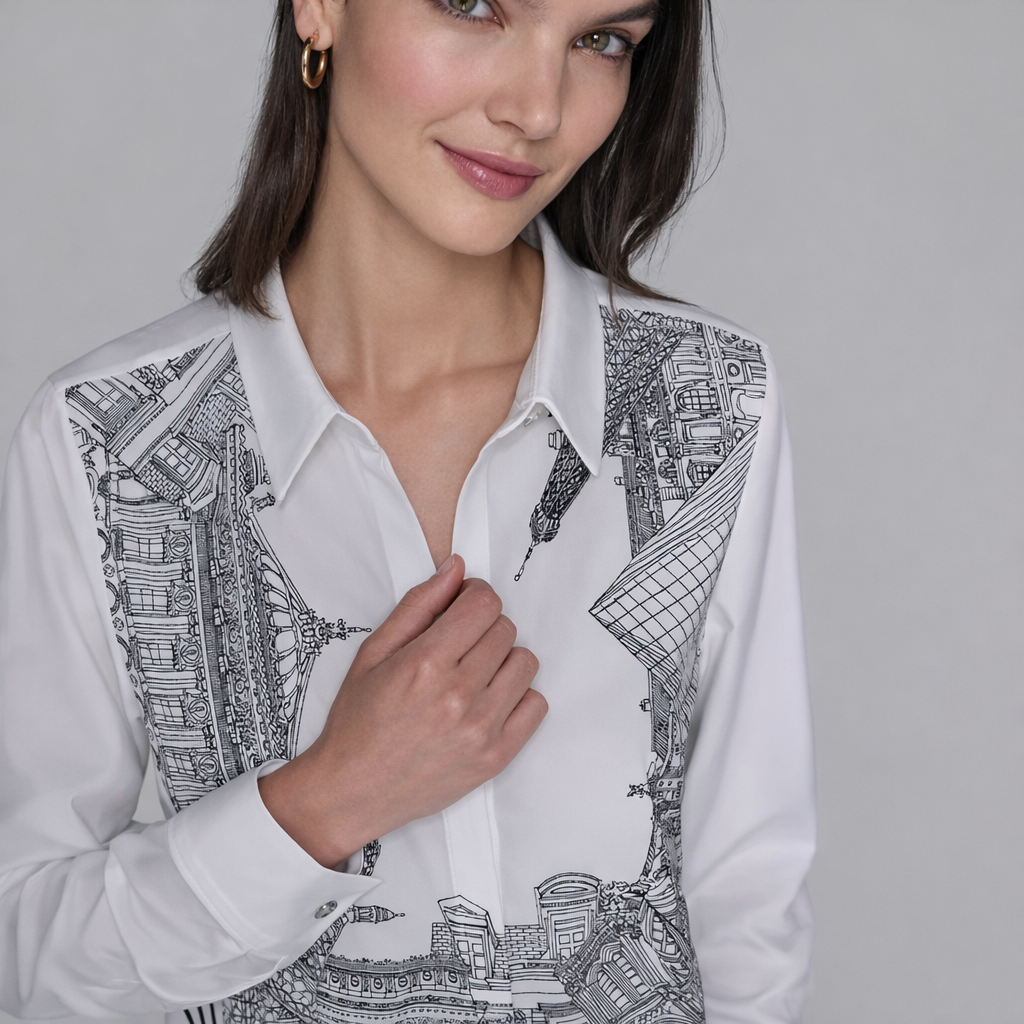 Karl Lagerfeld Paris Petite Paris Scene Woven Blouse - HIPPO US Brands Karl Lagerfeld Paris