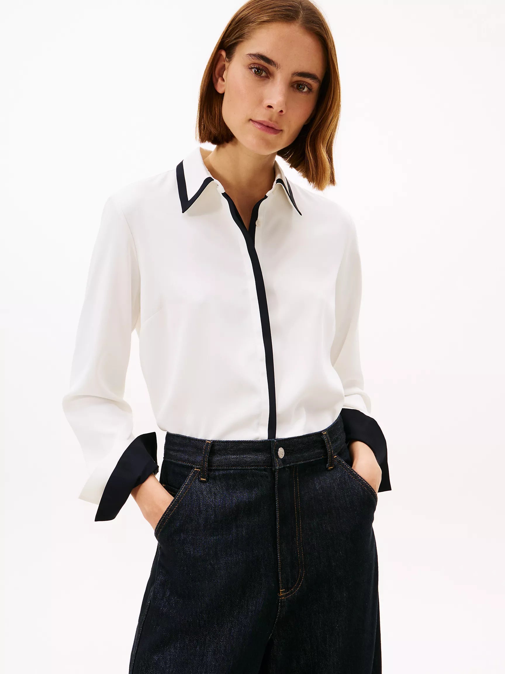 Tommy Hilfiger Long-Sleeve Contrast Crepe Shirt