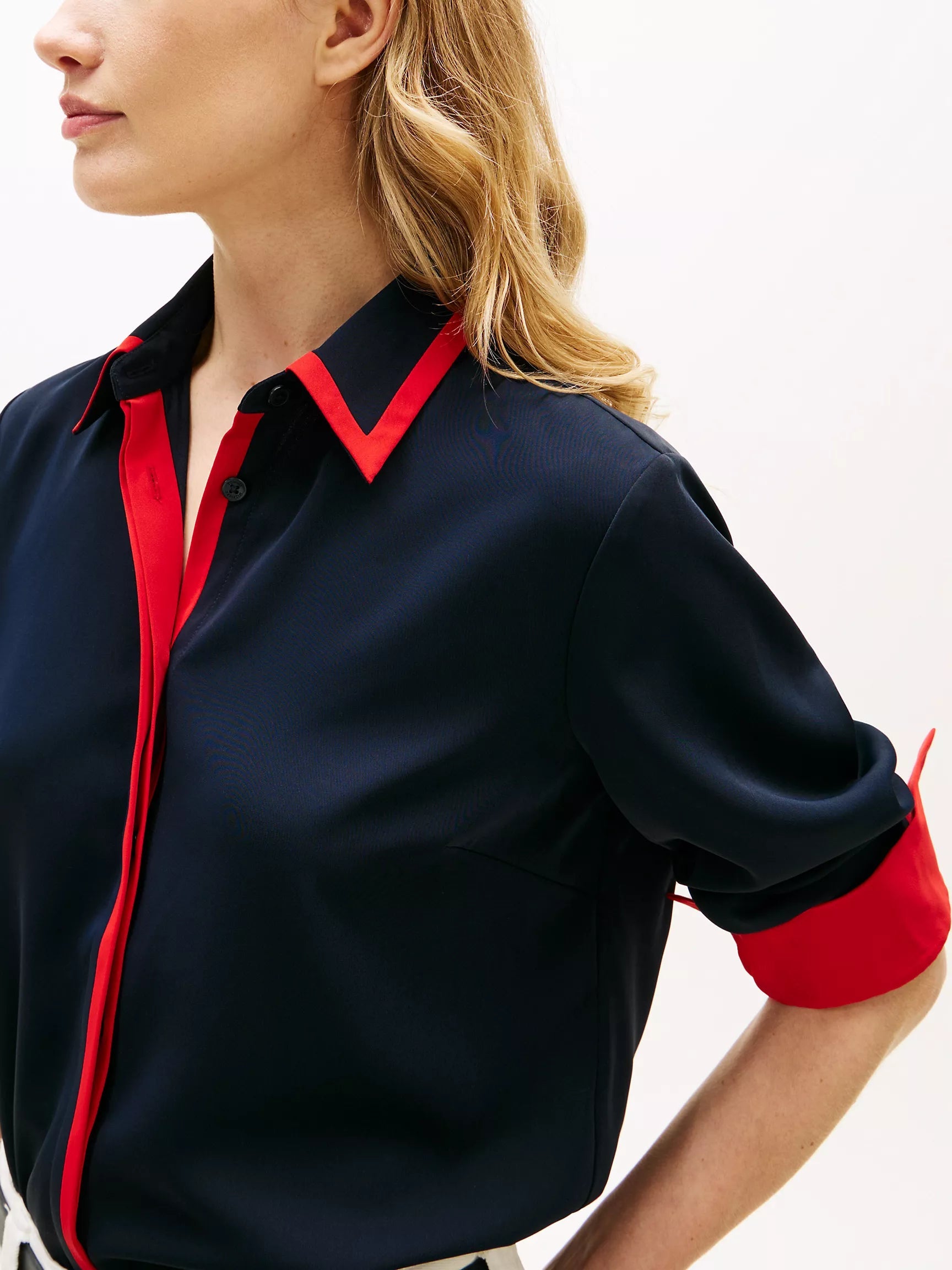 Tommy Hilfiger Long-Sleeve Contrast Crepe Shirt