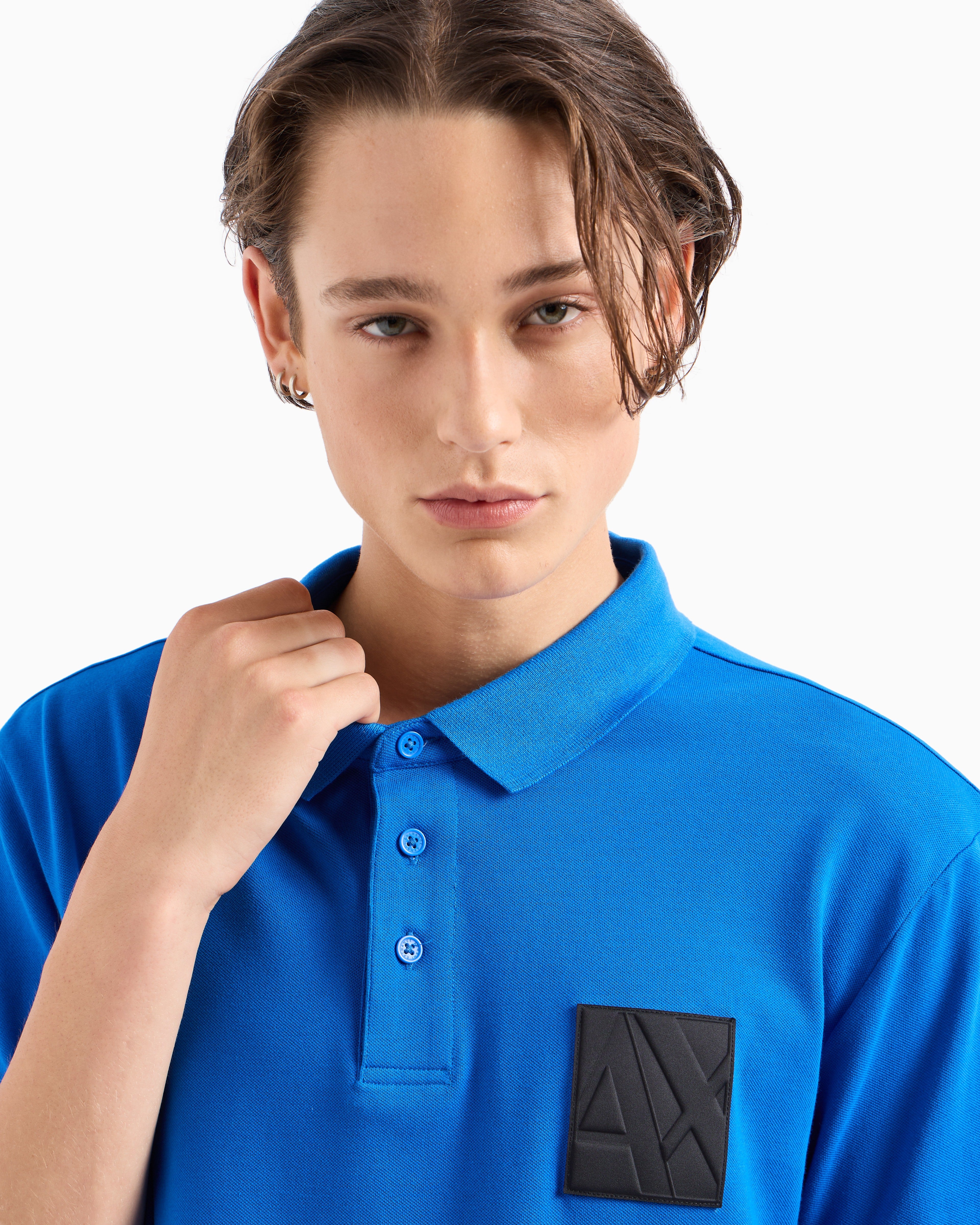 ِArmani Exchange Embossed Patch Regular Fit Lapis Cotton Stretch Polo