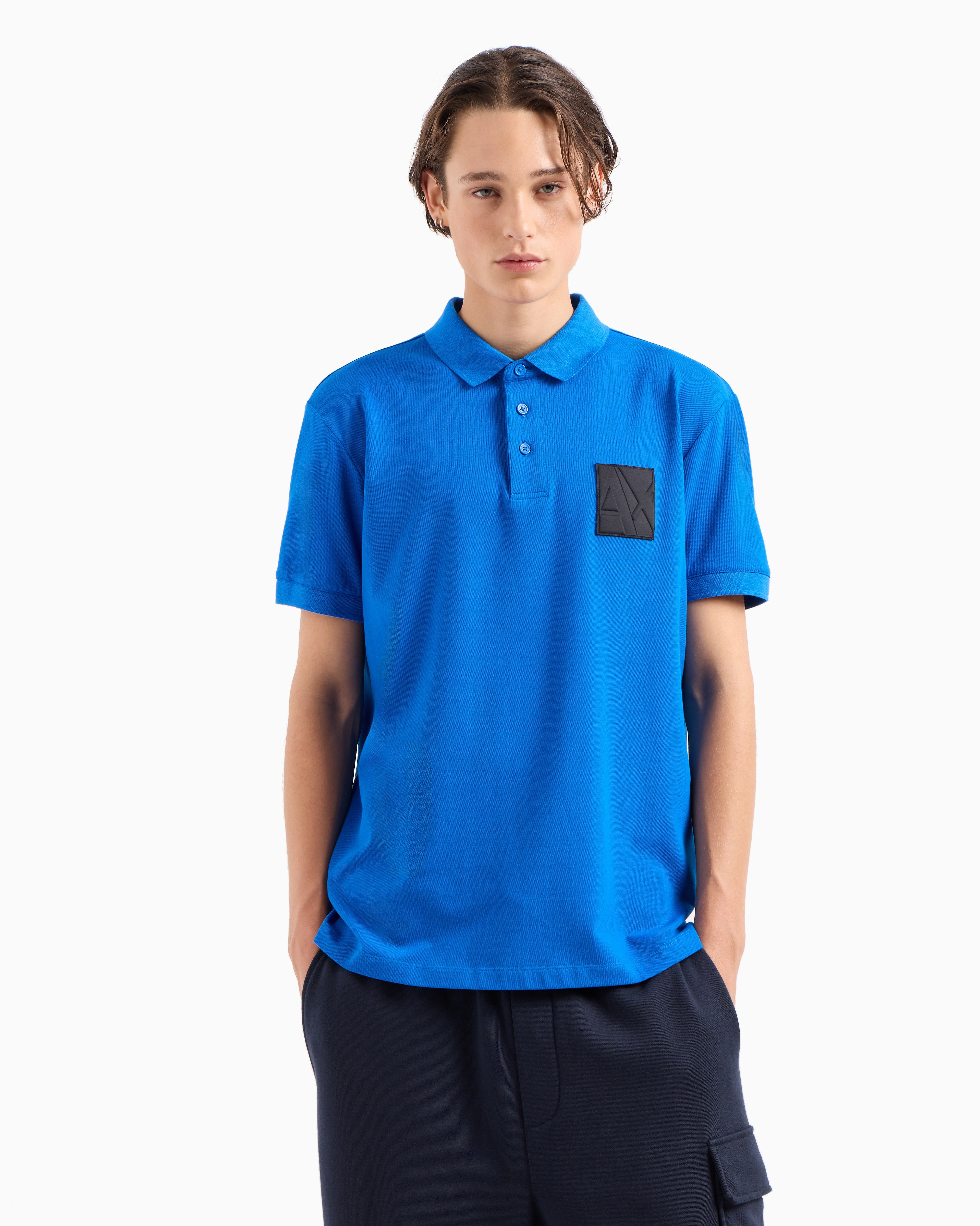 ِArmani Exchange Embossed Patch Regular Fit Lapis Cotton Stretch Polo