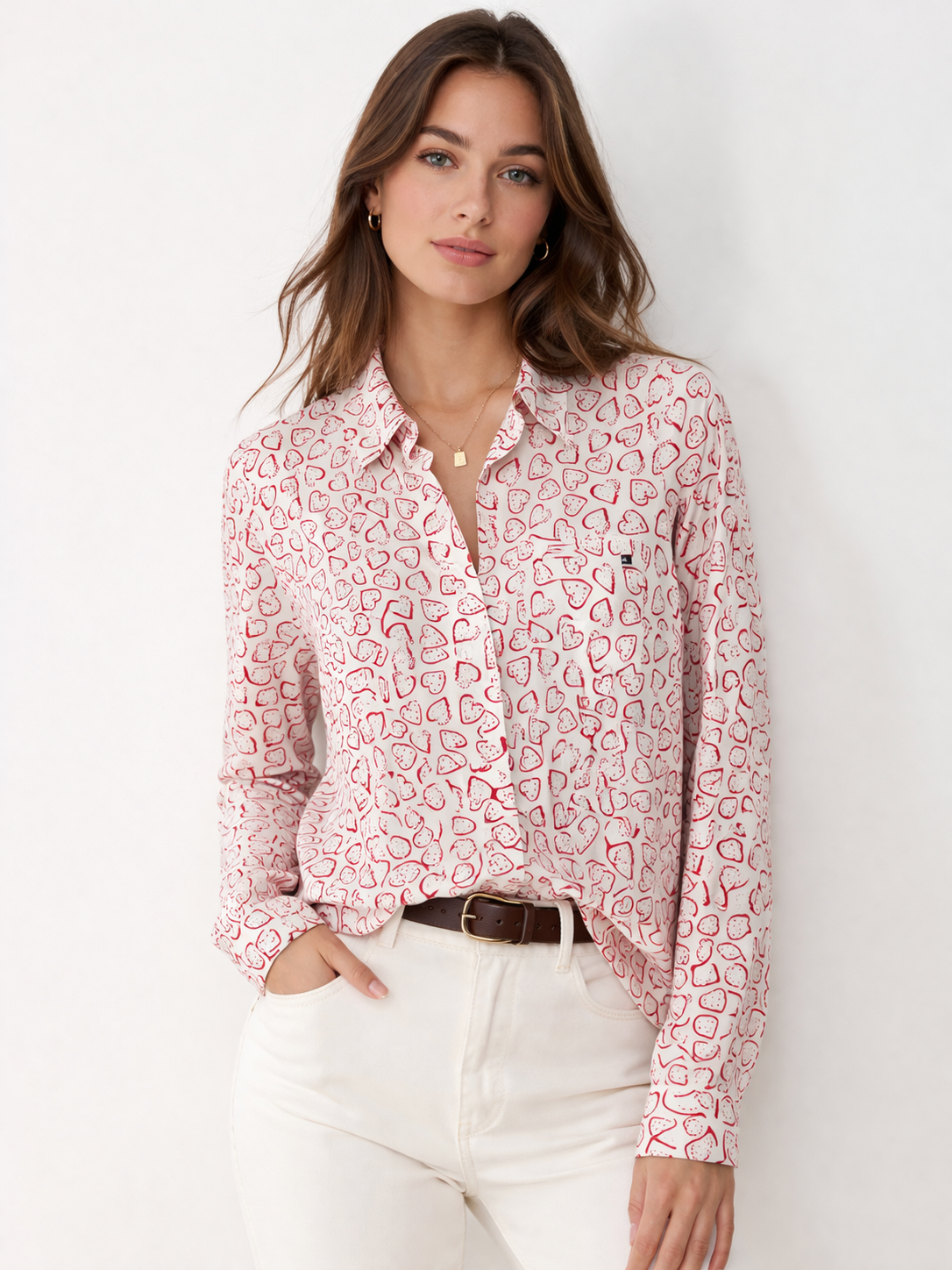 tommy Hilfiger Women's Heart Print Shirt - HIPPO US Brands Tommy Hilfiger