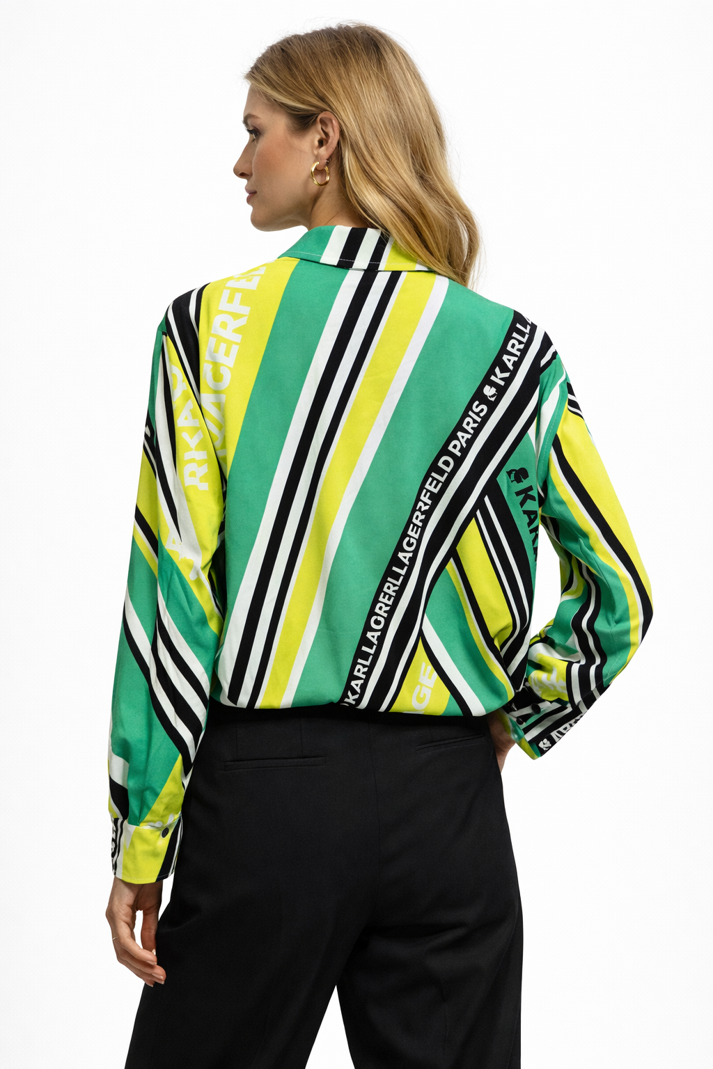 Karl Lagerfeld Paris Women's Striped Logo Oversized Shirt - HIPPO US Brands Karl Lagerfeld Paris