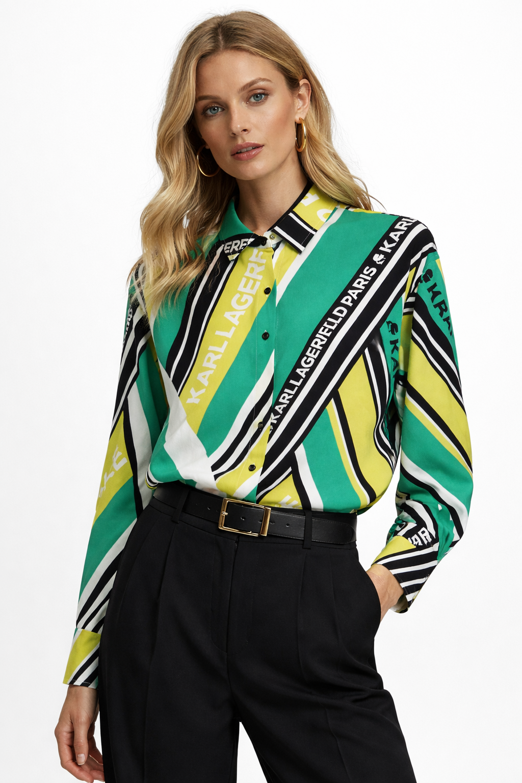 Karl Lagerfeld Paris Women's Striped Logo Oversized Shirt - HIPPO US Brands Karl Lagerfeld Paris