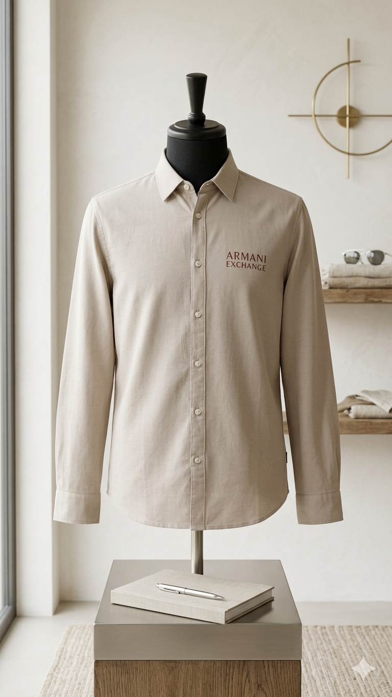 A|X Armani Exchange Men's Classic Solid Logo Dress Shirt