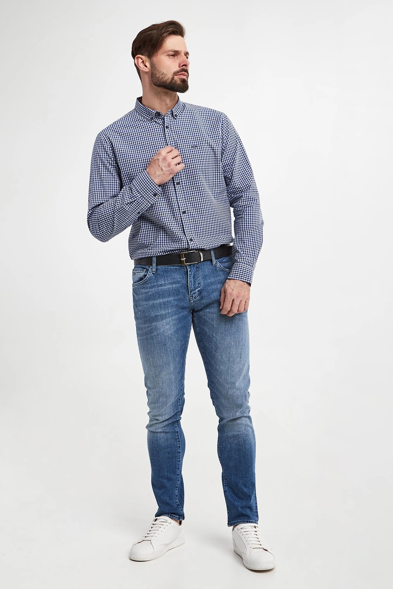 Armani Exchange Men's Checkered Shirt Blue Regular Fit - HIPPO US Brands ARMANI EXCHANGE