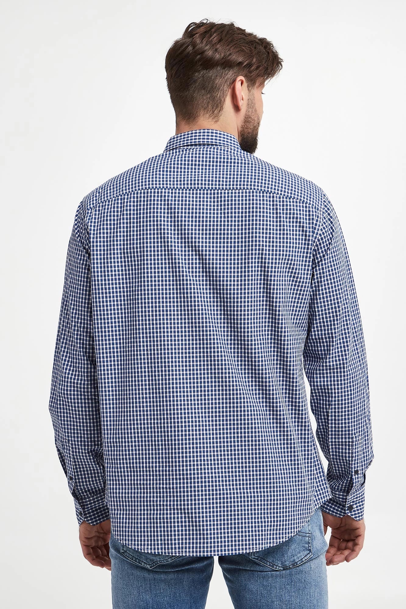 Armani Exchange Men's Checkered Shirt Blue Regular Fit - HIPPO US Brands ARMANI EXCHANGE