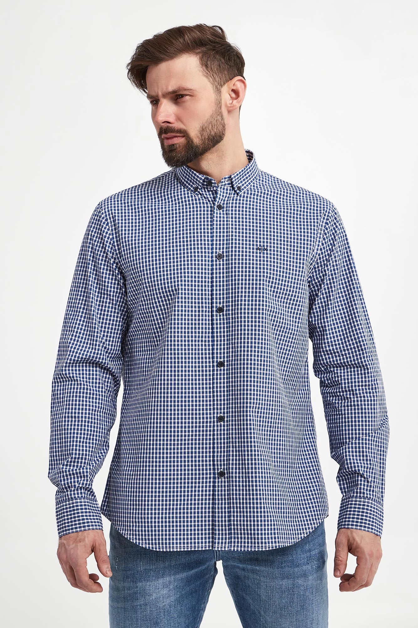 Armani Exchange Men's Checkered Shirt Blue Regular Fit - HIPPO US Brands ARMANI EXCHANGE
