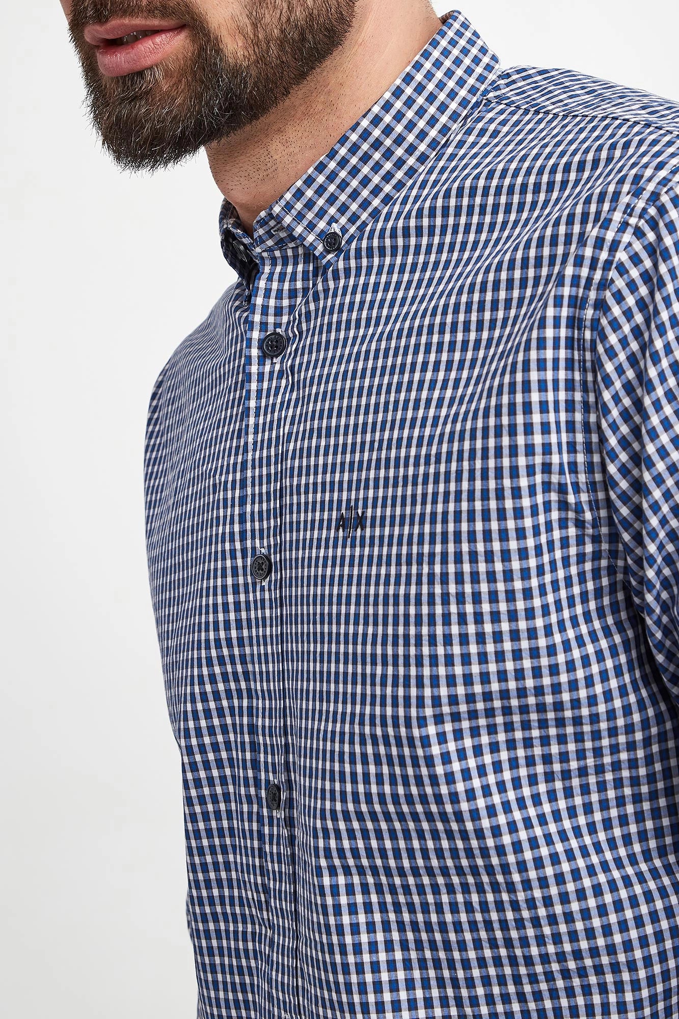 Armani Exchange Men's Checkered Shirt Blue Regular Fit - HIPPO US Brands ARMANI EXCHANGE