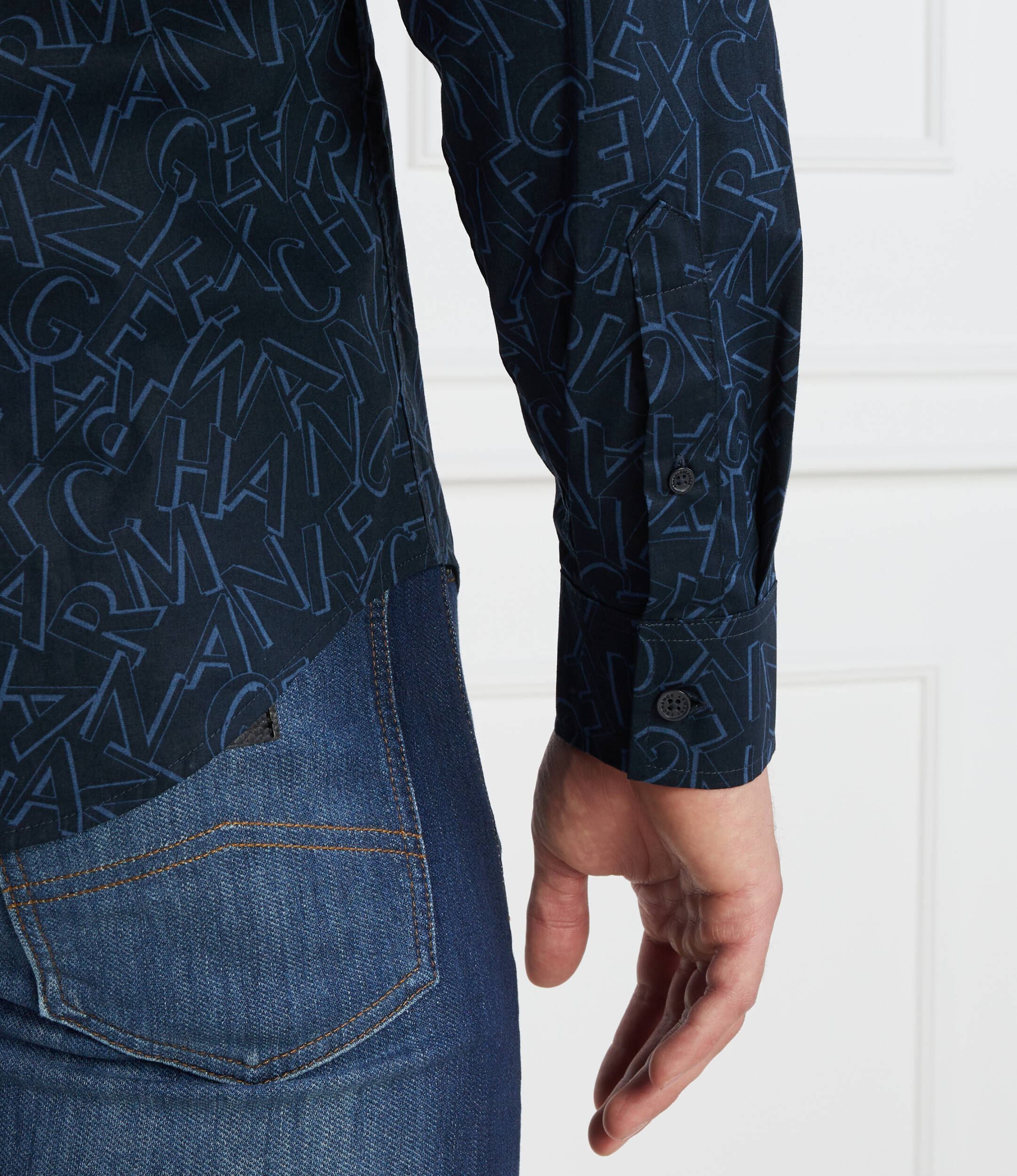 Armani Exchange Slim Fit Shirt Navy Micro – Men’s Woven Shirt - HIPPO US Brands ARMANI EXCHANGE