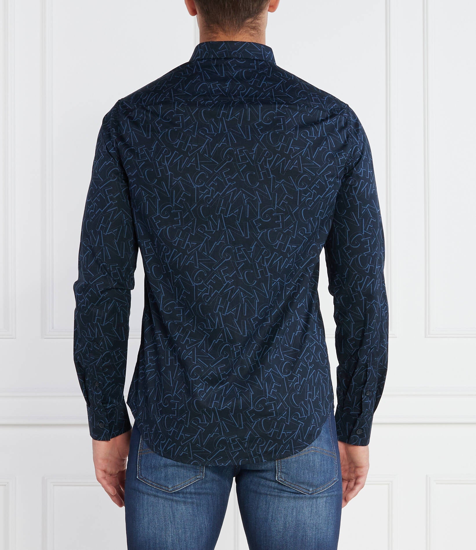 Armani Exchange Slim Fit Shirt Navy Micro – Men’s Woven Shirt - HIPPO US Brands ARMANI EXCHANGE