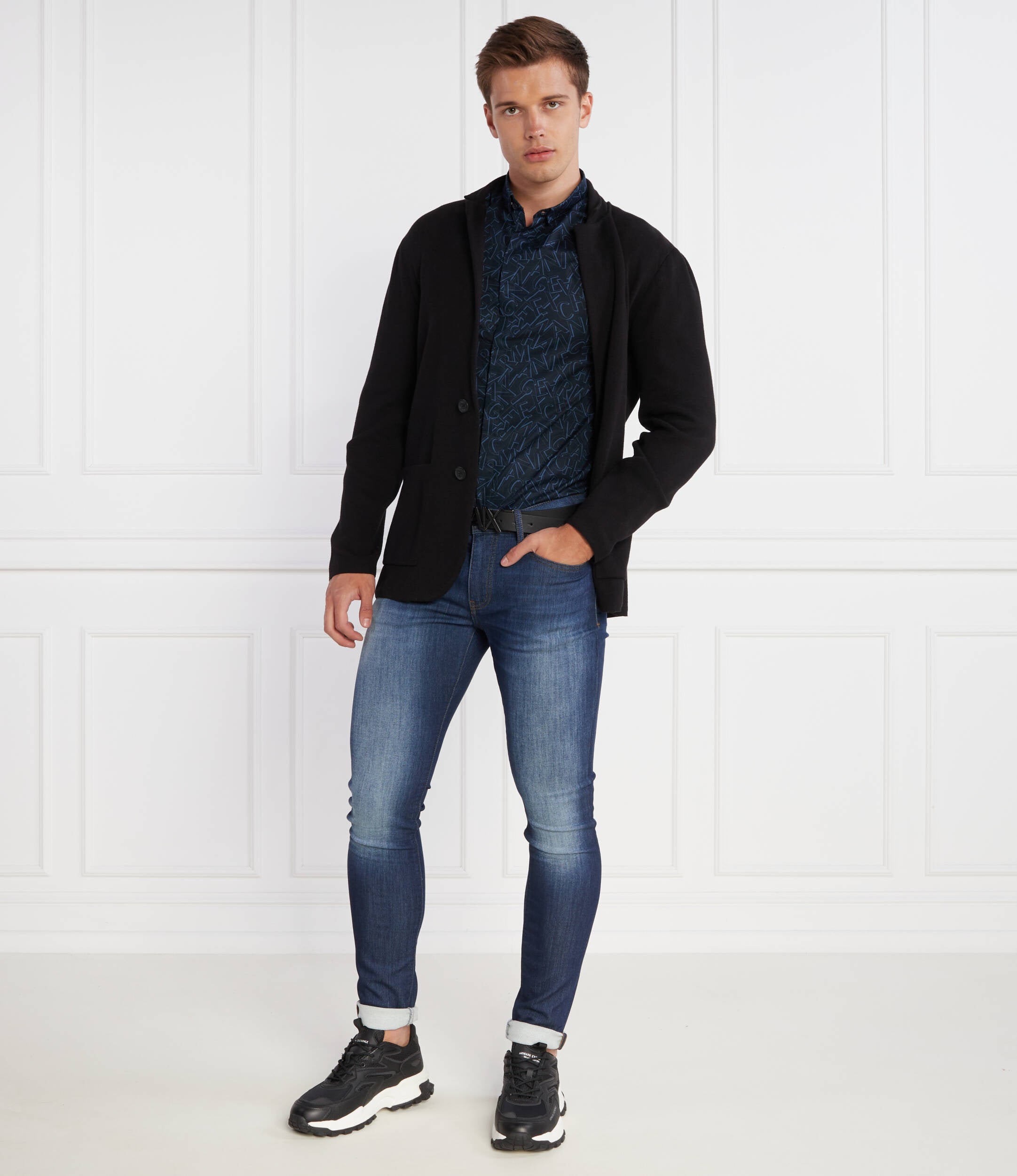 Armani Exchange Slim Fit Shirt Navy Micro – Men’s Woven Shirt - HIPPO US Brands ARMANI EXCHANGE