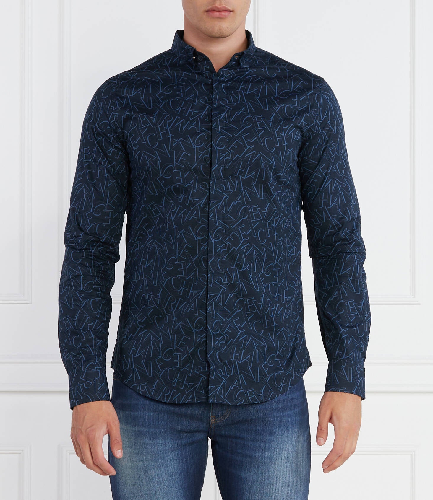 Armani Exchange Slim Fit Shirt Navy Micro – Men’s Woven Shirt - HIPPO US Brands ARMANI EXCHANGE