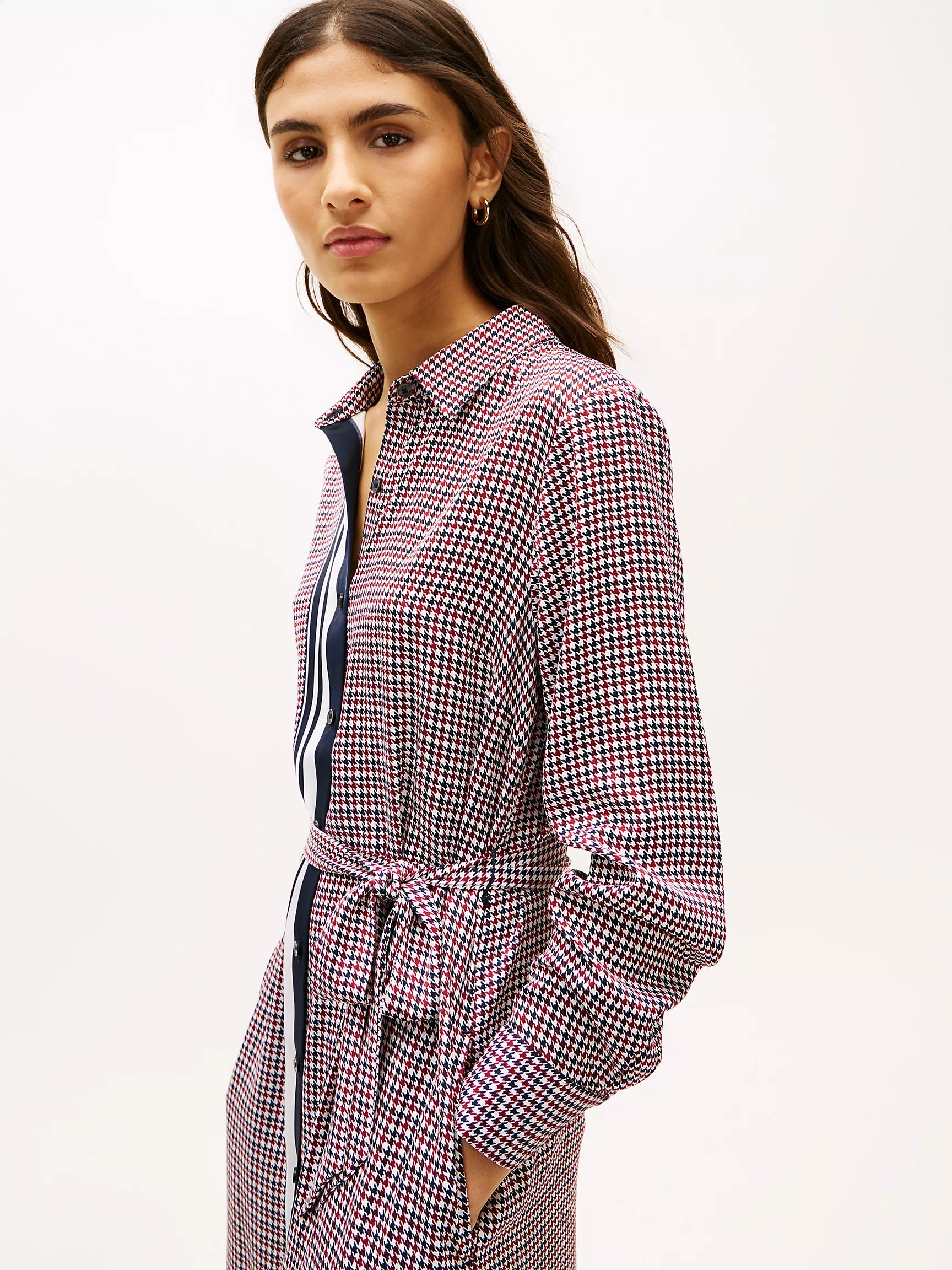 Tommy Hilfiger Houndstooth Belted Shirtdress - HIPPO US Brands Tommy Hilfiger