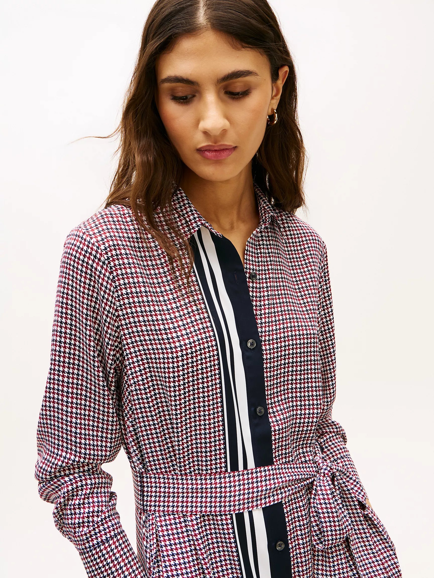 Tommy Hilfiger Houndstooth Belted Shirtdress - HIPPO US Brands Tommy Hilfiger