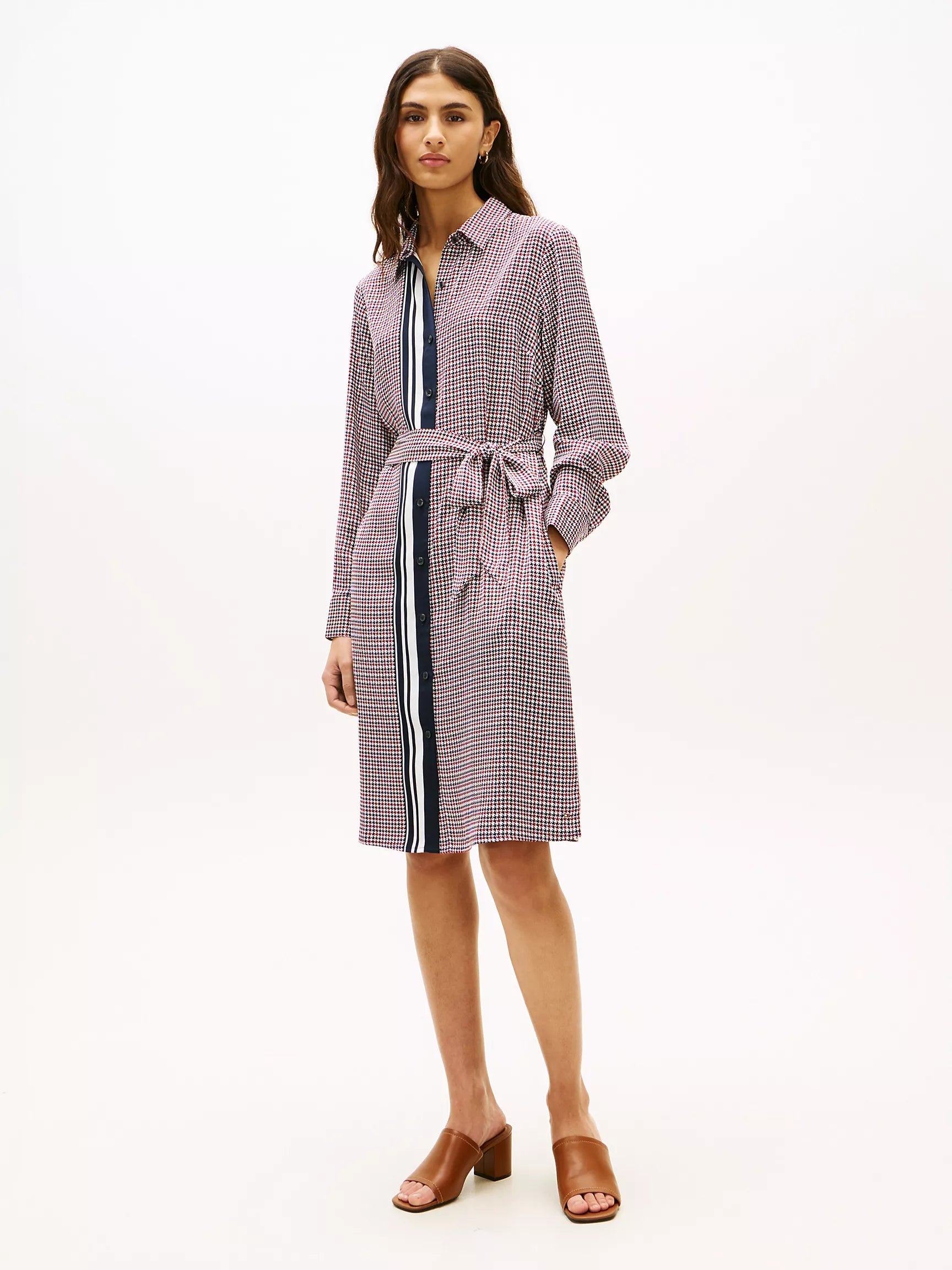 Tommy Hilfiger Houndstooth Belted Shirtdress - HIPPO US Brands Tommy Hilfiger