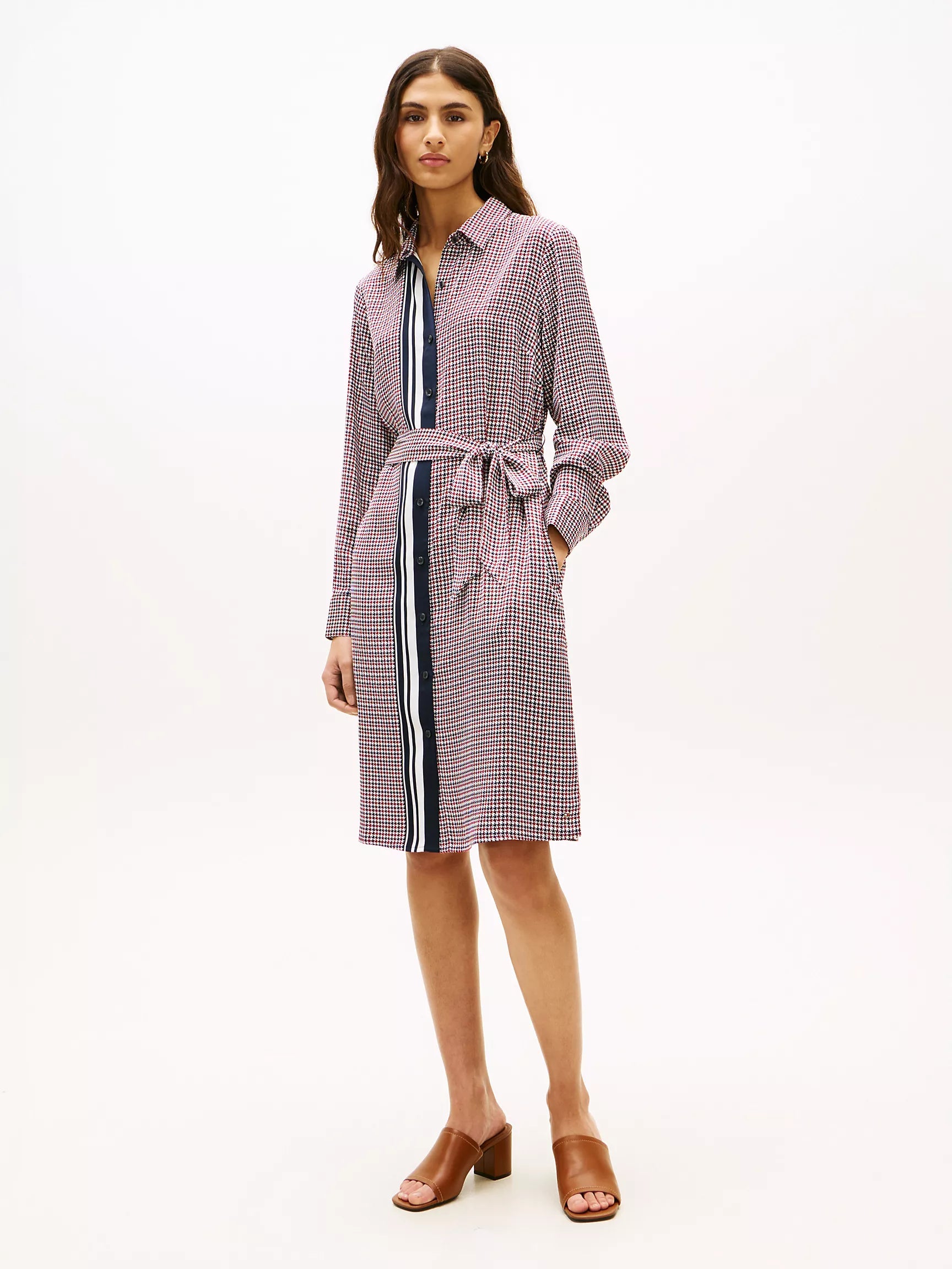 Tommy Hilfiger Houndstooth Belted Shirtdress - HIPPO US Brands Tommy Hilfiger