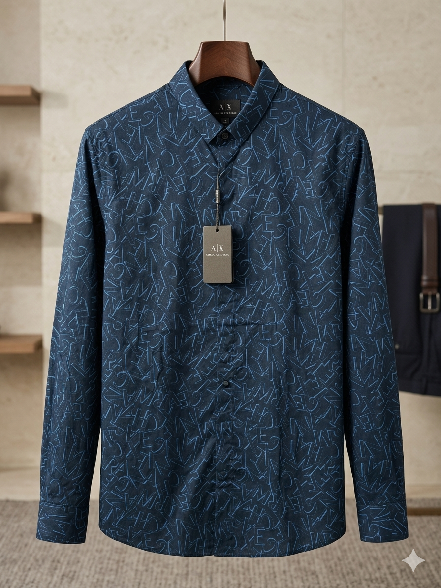 Armani Exchange Slim Fit Shirt Navy Micro – Men’s Woven Shirt