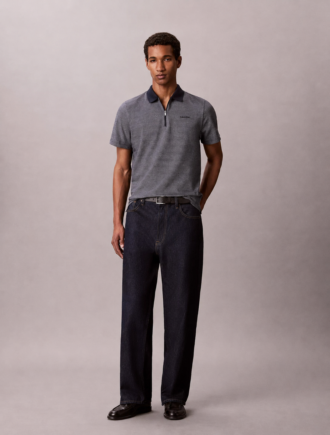 Calvin Klein Herringbone Zip Polo Shirt - HIPPO US Brands Calvin Klein