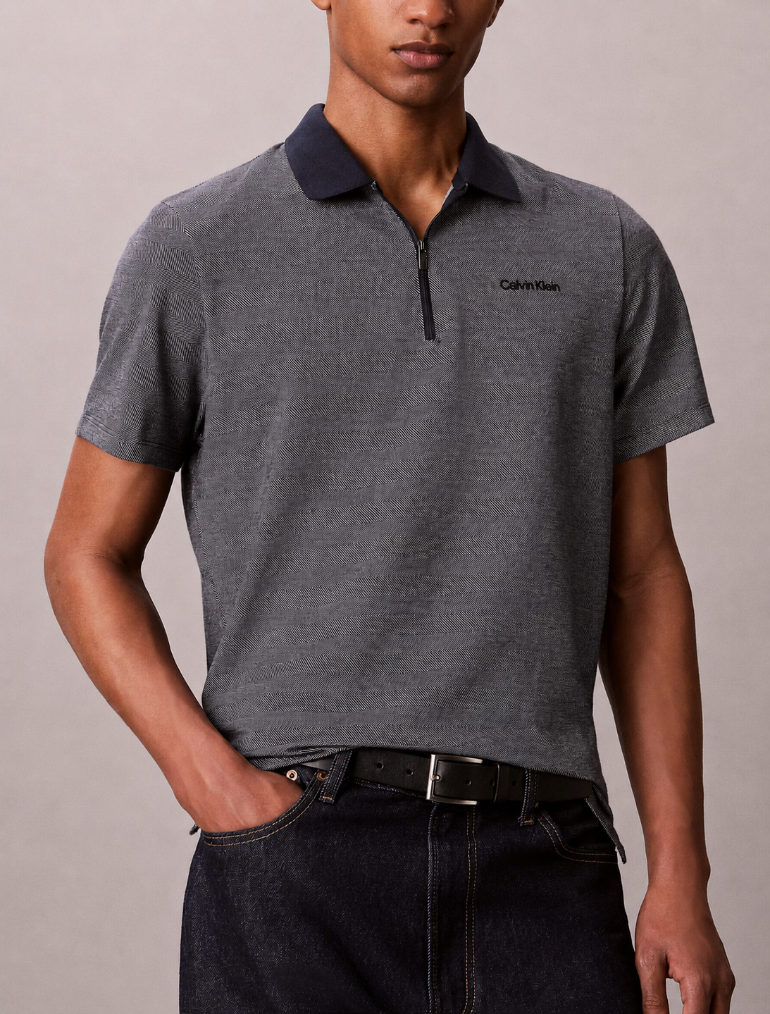 Calvin Klein Herringbone Zip Polo Shirt - HIPPO US Brands Calvin Klein