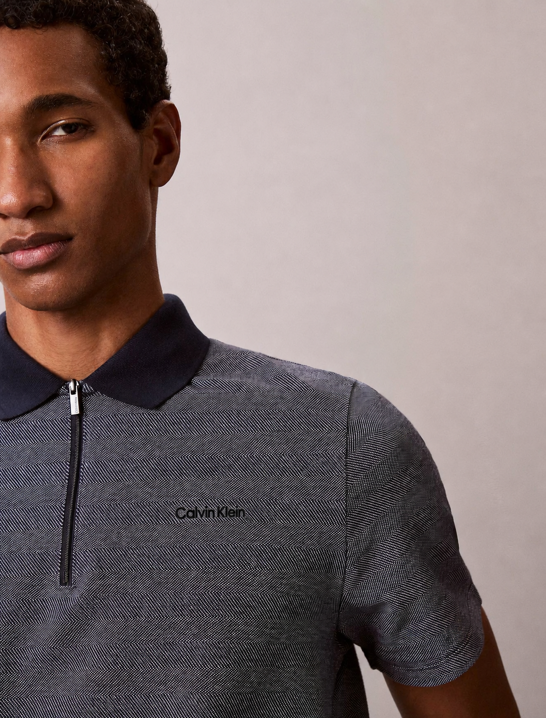 Calvin Klein Herringbone Zip Polo Shirt - HIPPO US Brands Calvin Klein