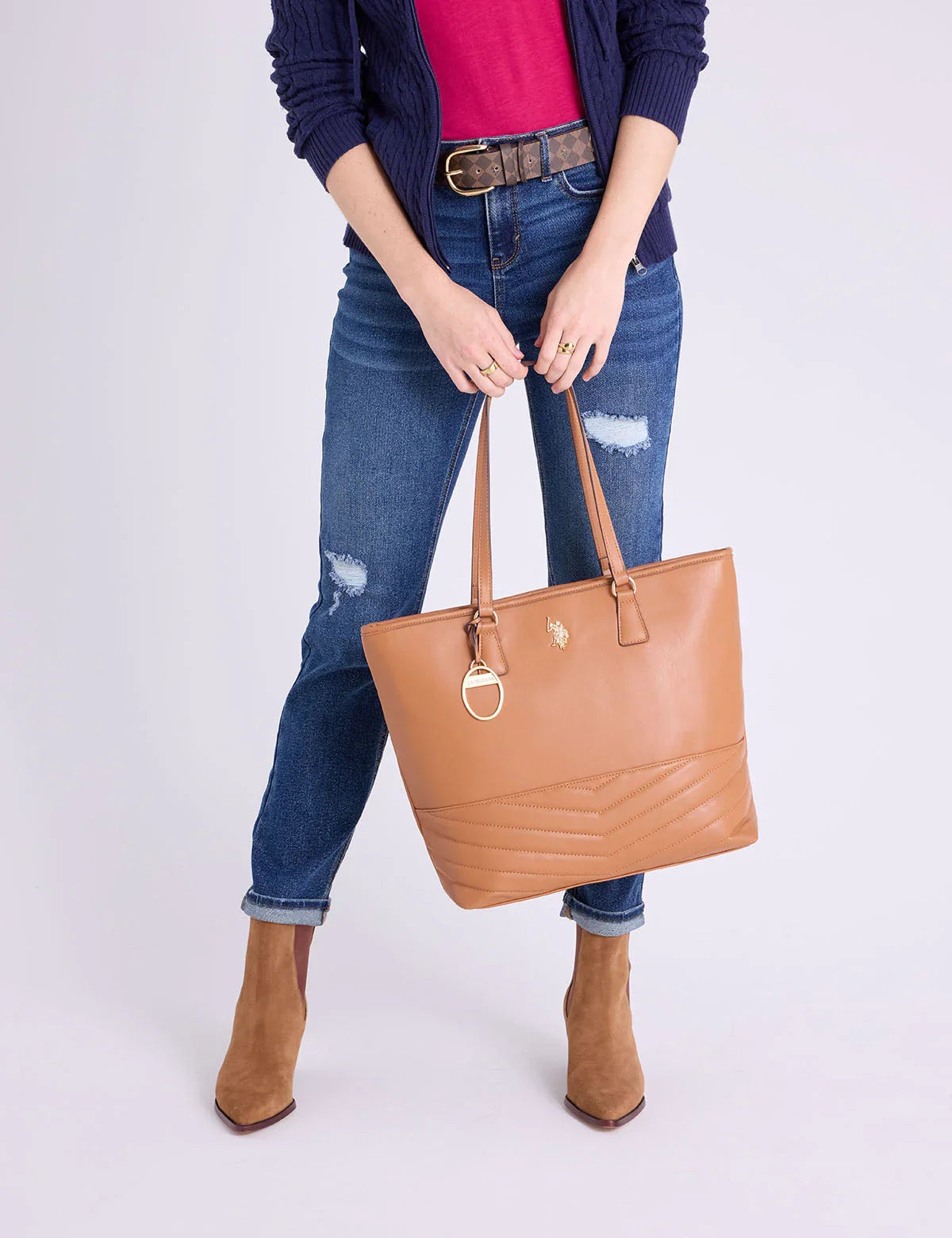 USPA Faux leather tote bag with V-stitching - HIPPO US Brands US. POLO ASSN