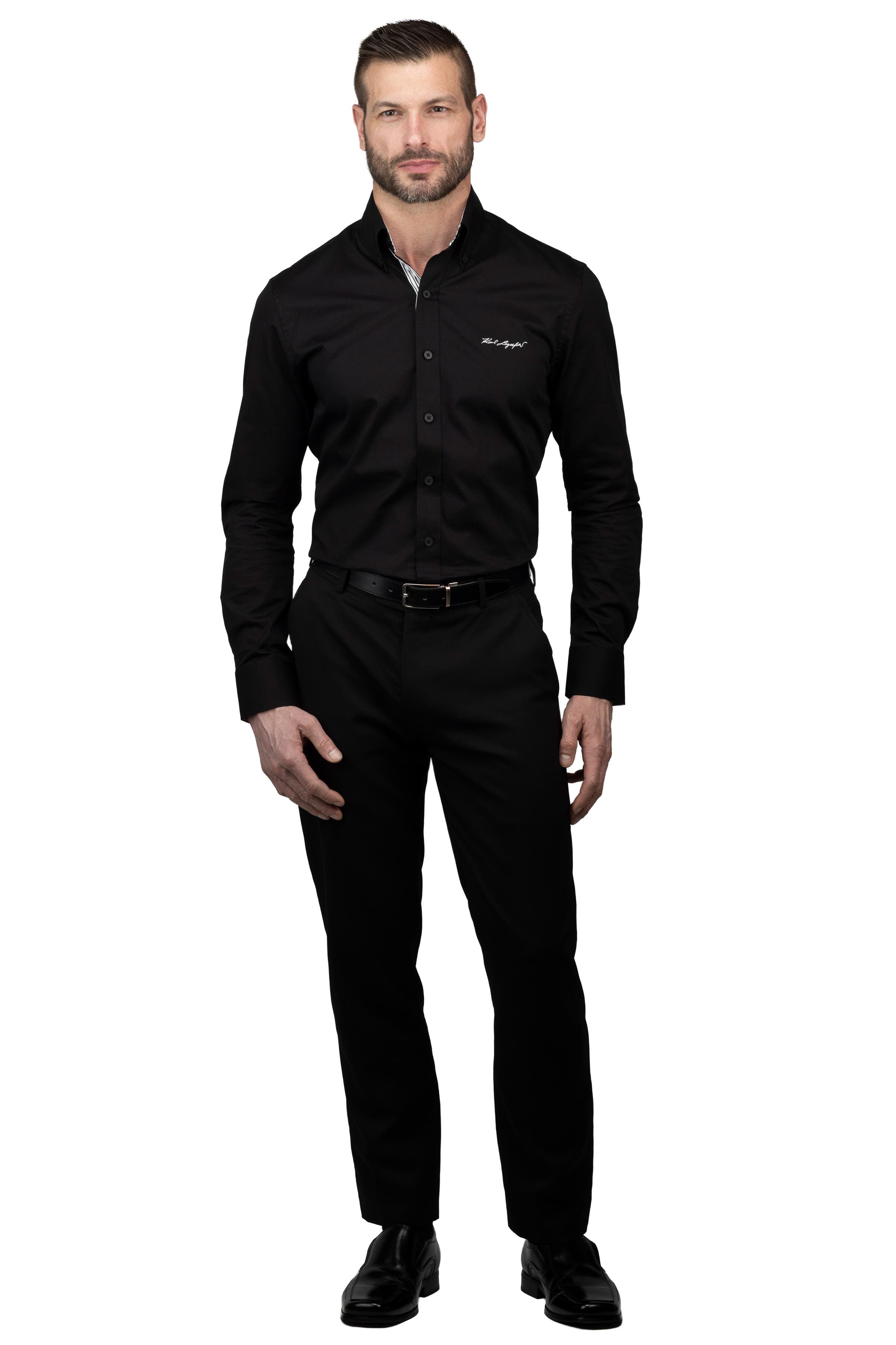Karl Lagerfeld Paris Trim Fit Log Embroidered Cotton Dress Shirt