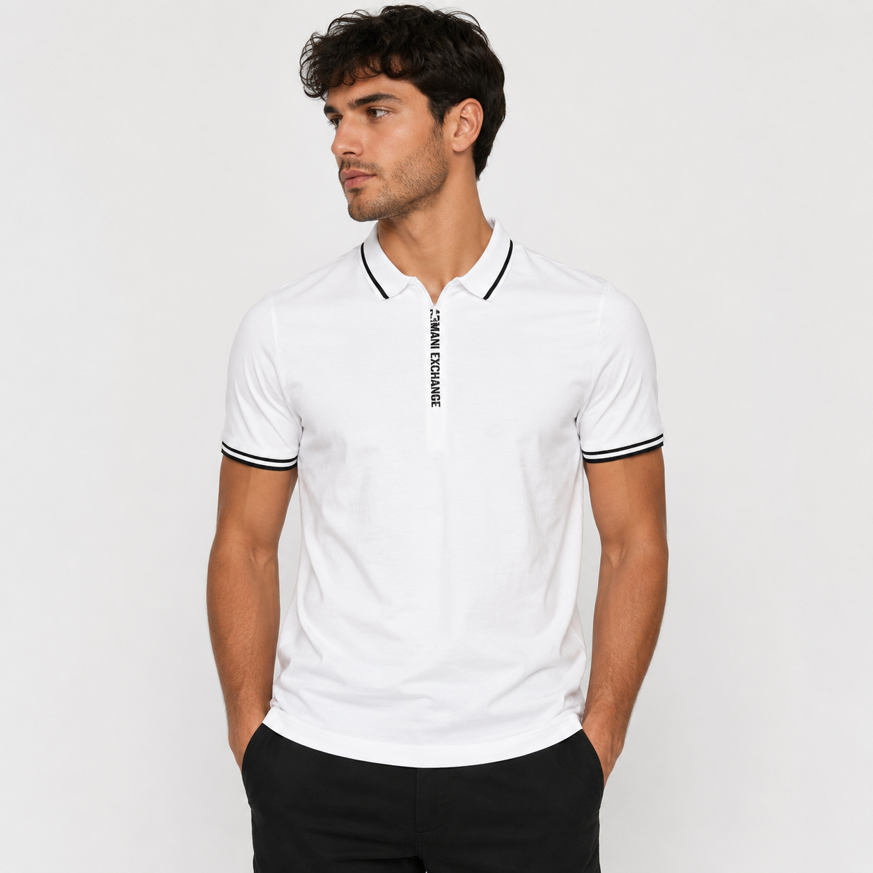 Armani Exchange Cotton Quarter-Zip A|X Logo Short-Sleeve Men Poloshirt