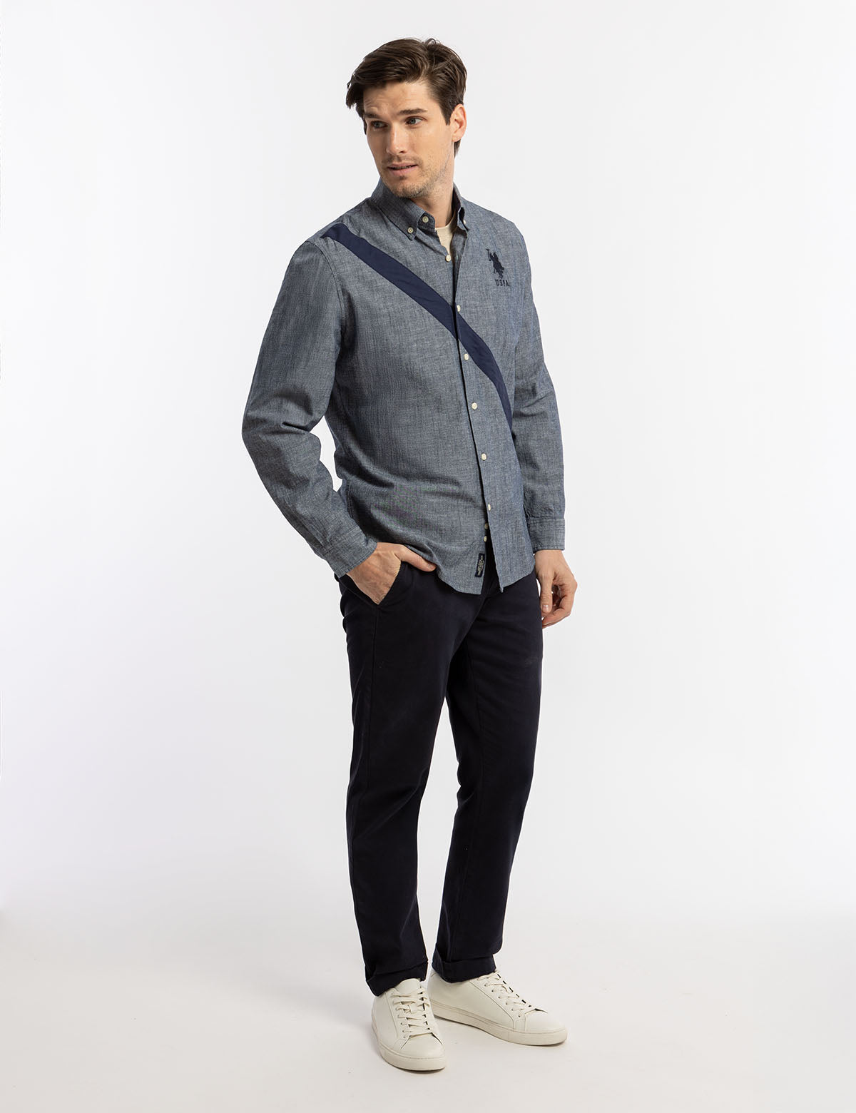 USPA Diagonal Solid Canvas Long Sleeve Shirt