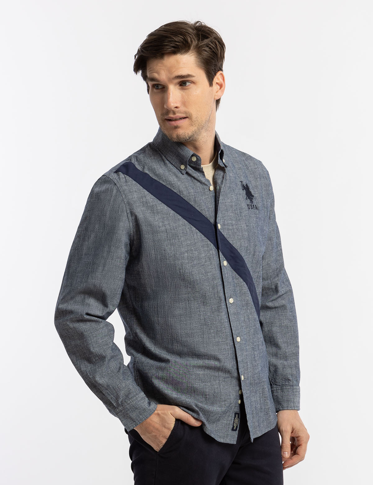 USPA Diagonal Solid Canvas Long Sleeve Shirt