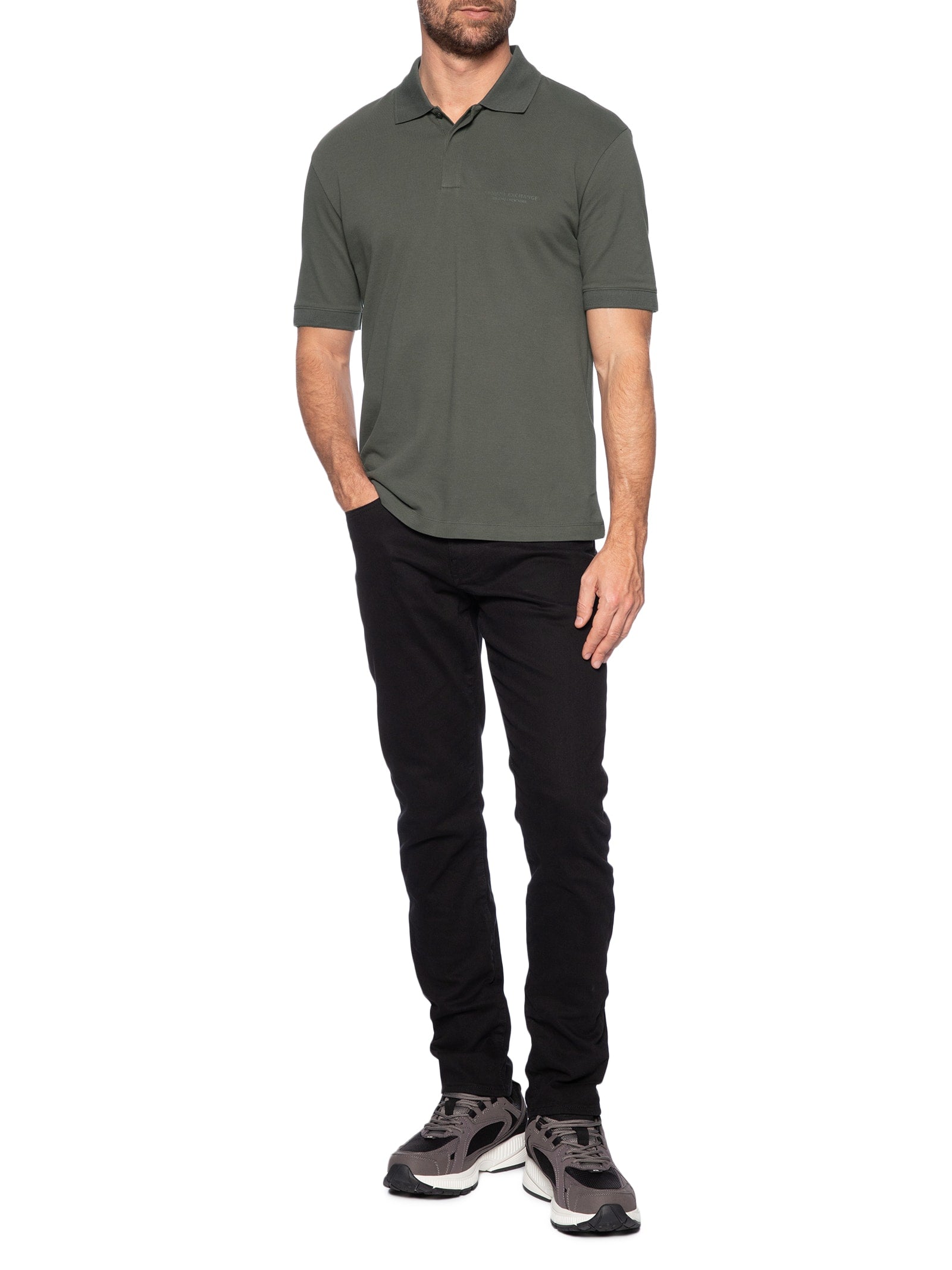ARMANI EXCHANGE Polo Masculina Regular Fit Logo Milano Verde