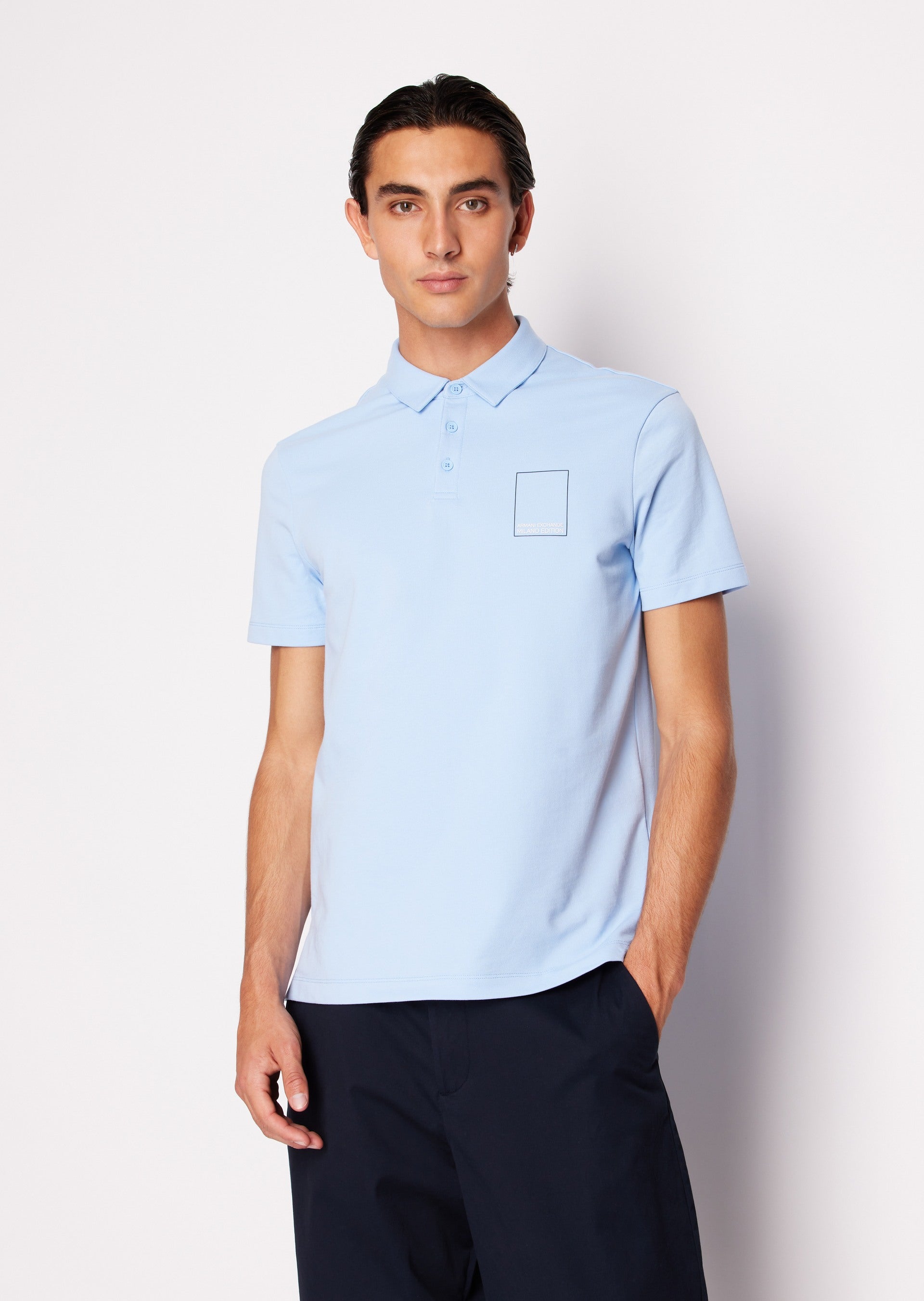 Armani Exchange Milano Edition Blue Regular Fit Jersey Polo T-Shirt
