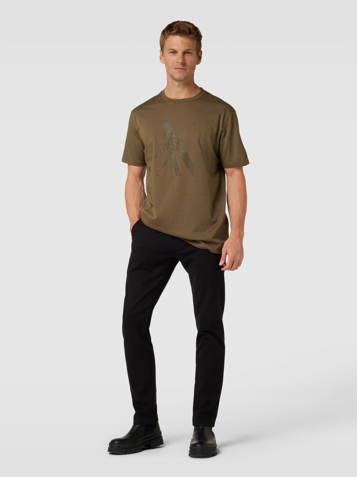 Armani Exchange Regular fit T-shirt with logo print in mud