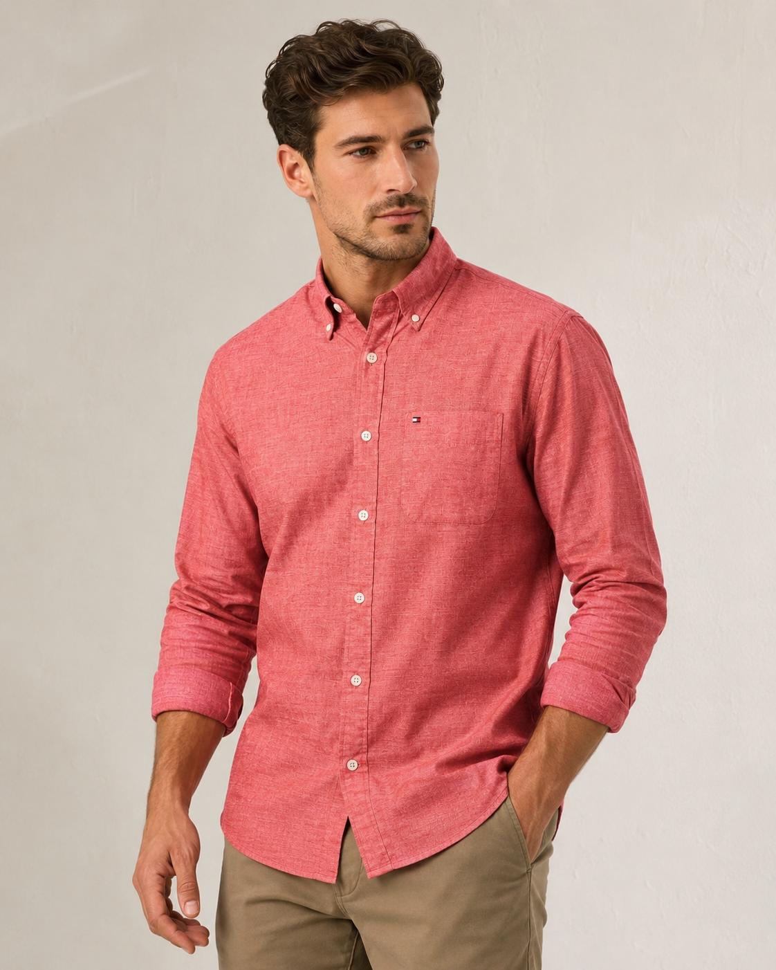 Tommy Hilfiger Solid Regular Fit Cotton Peach Casual Shirt
