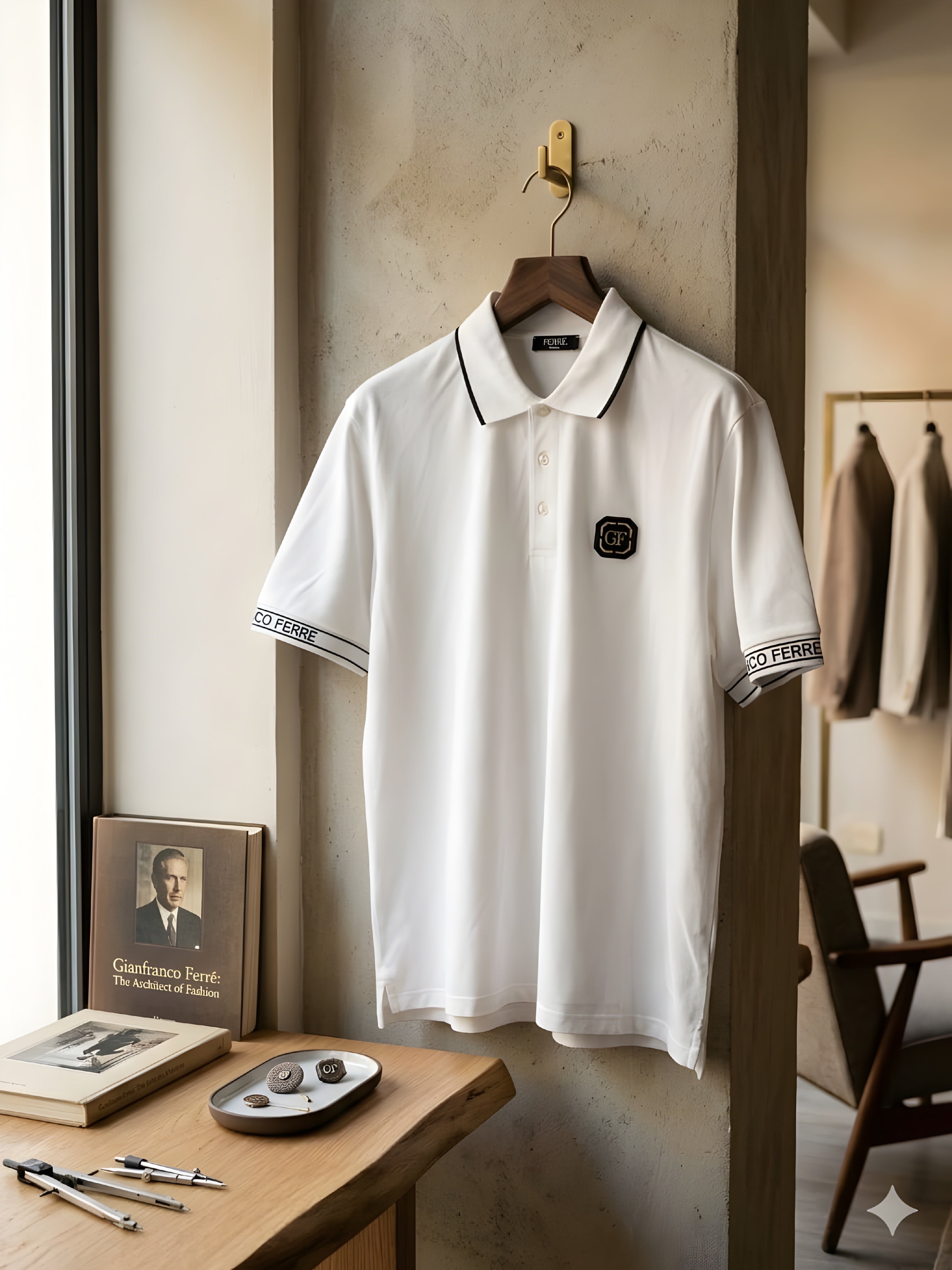 Gian Franco Ferre Metal Monogram Patched Polo Shirt