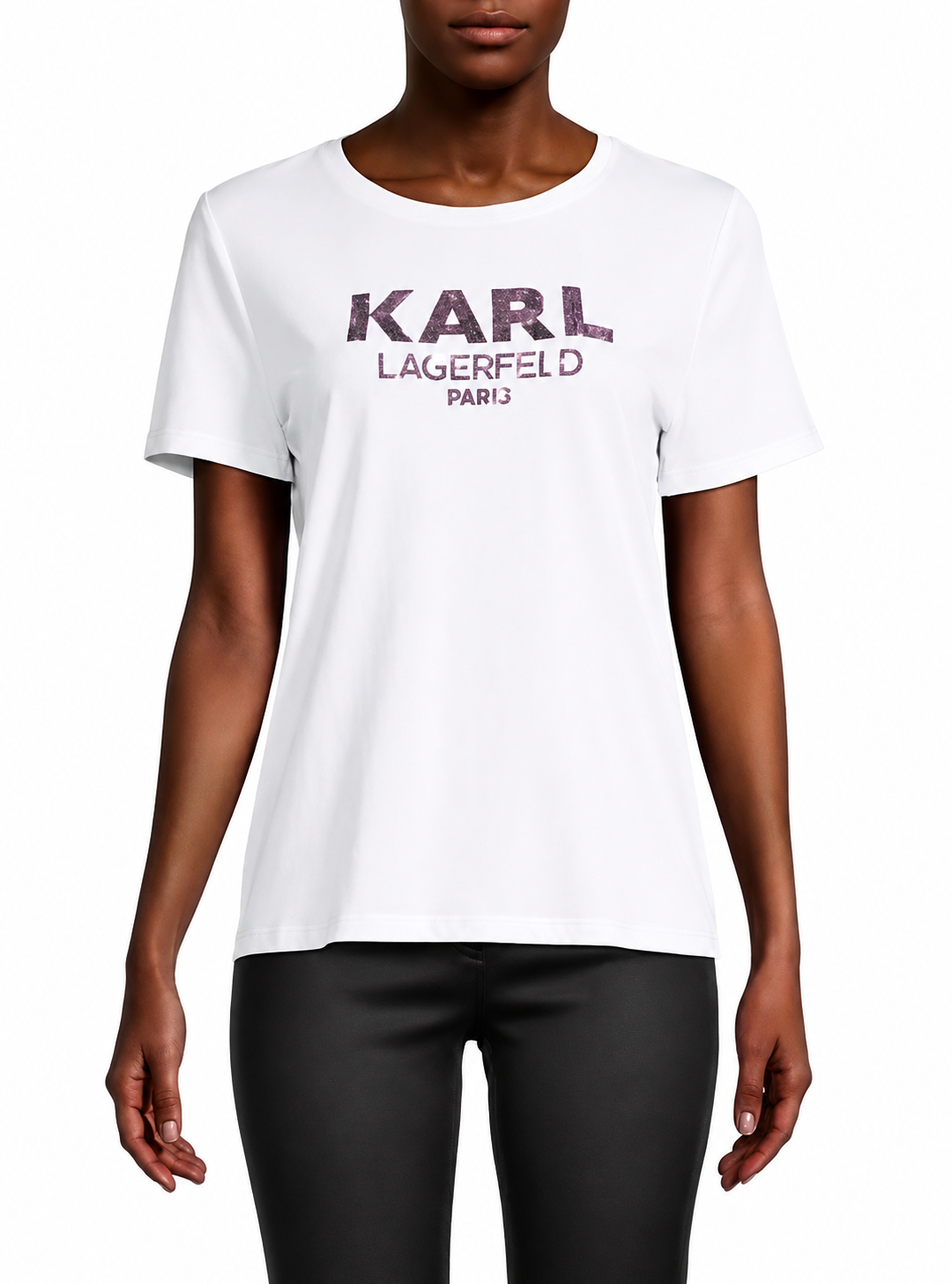 KARL LAGERFELD PARIS Rhinestone Logo T-Shirt