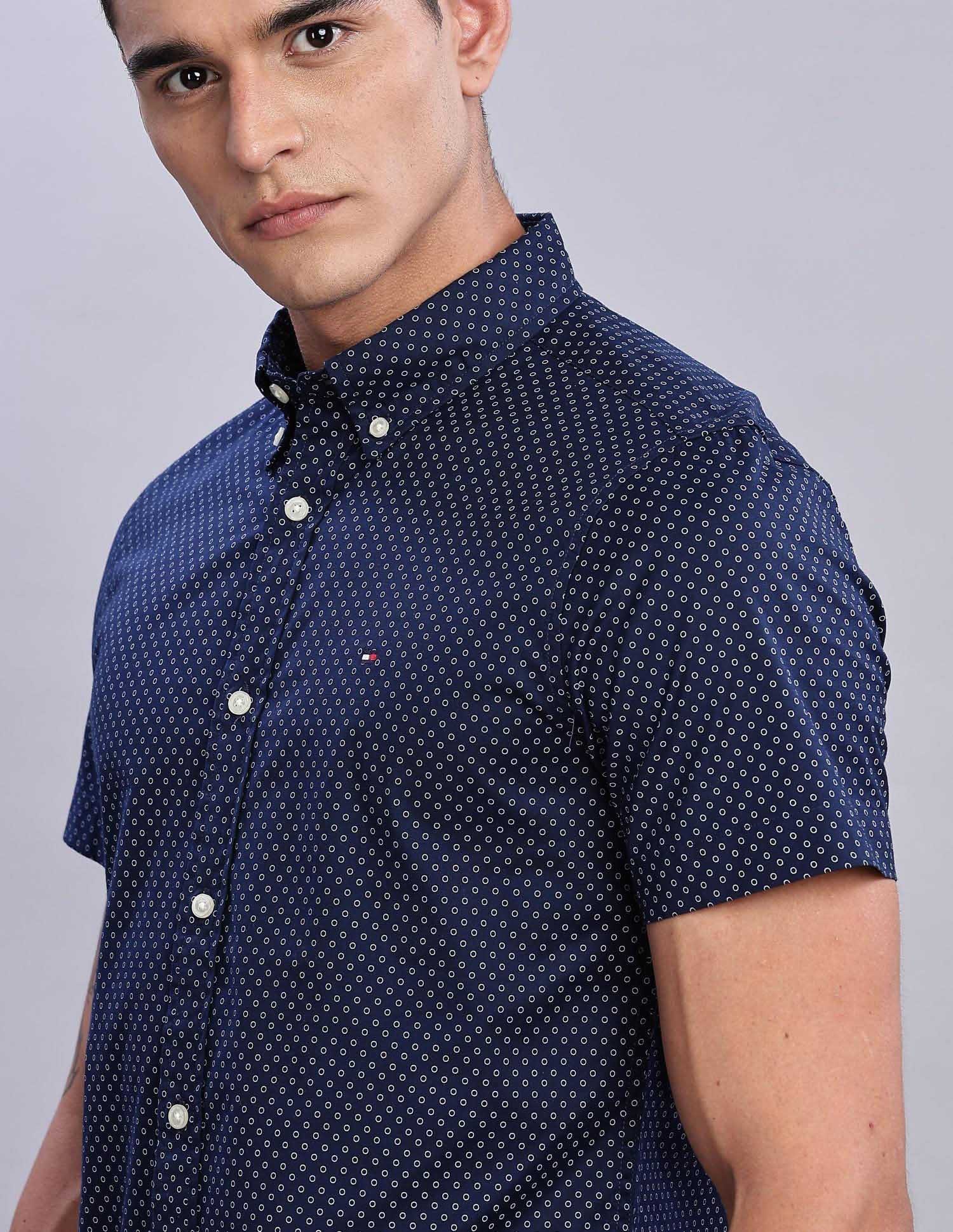 Tommy Hilfiger Mens Blue Geometric Shirt
