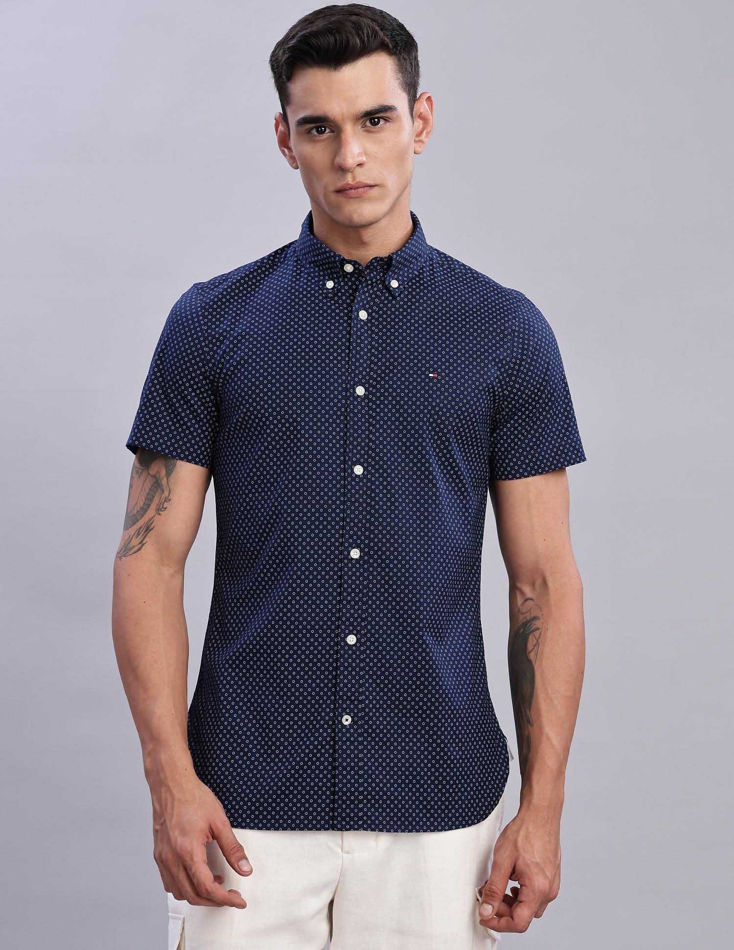 Tommy Hilfiger Mens Blue Geometric Shirt