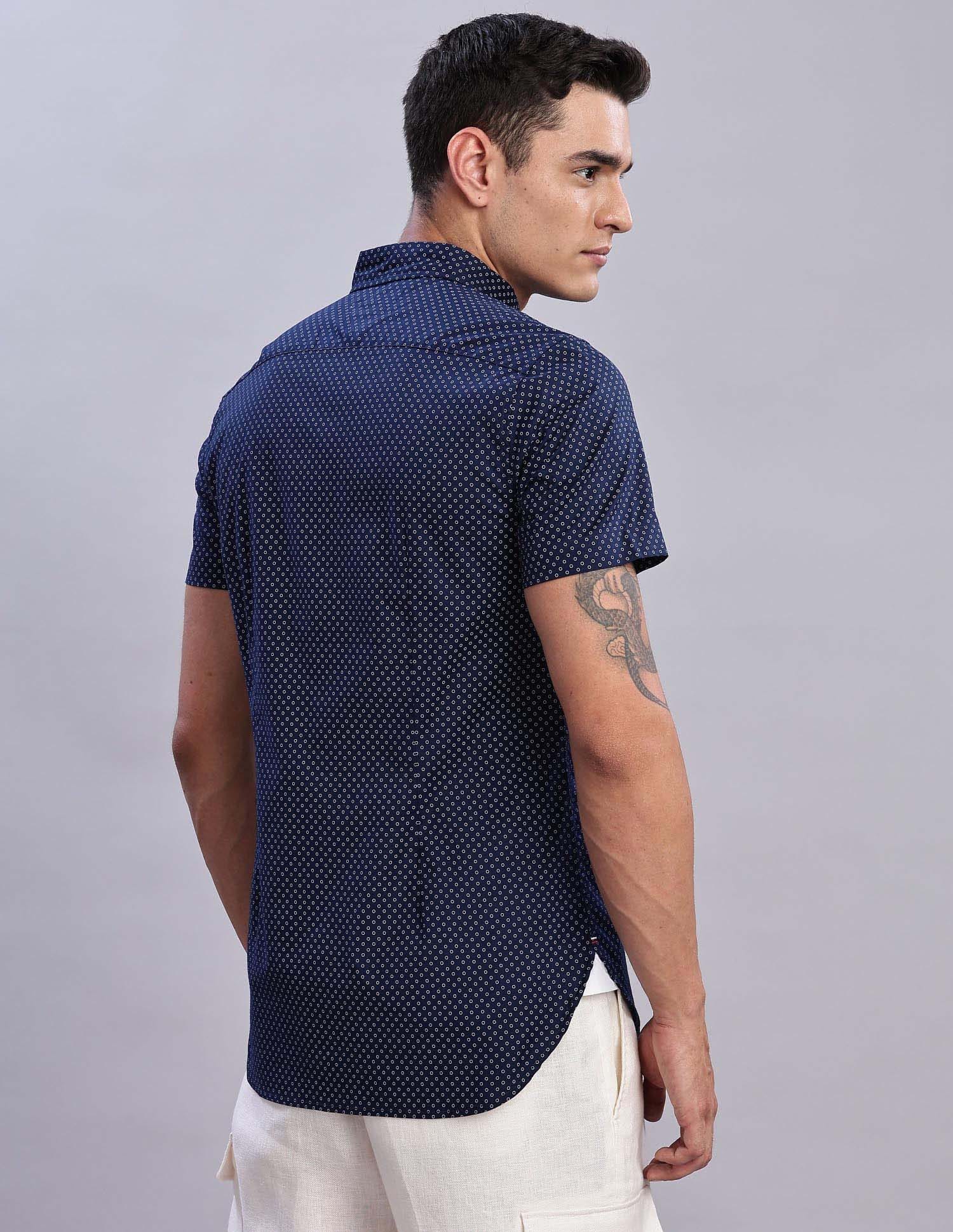 Tommy Hilfiger Mens Blue Geometric Shirt