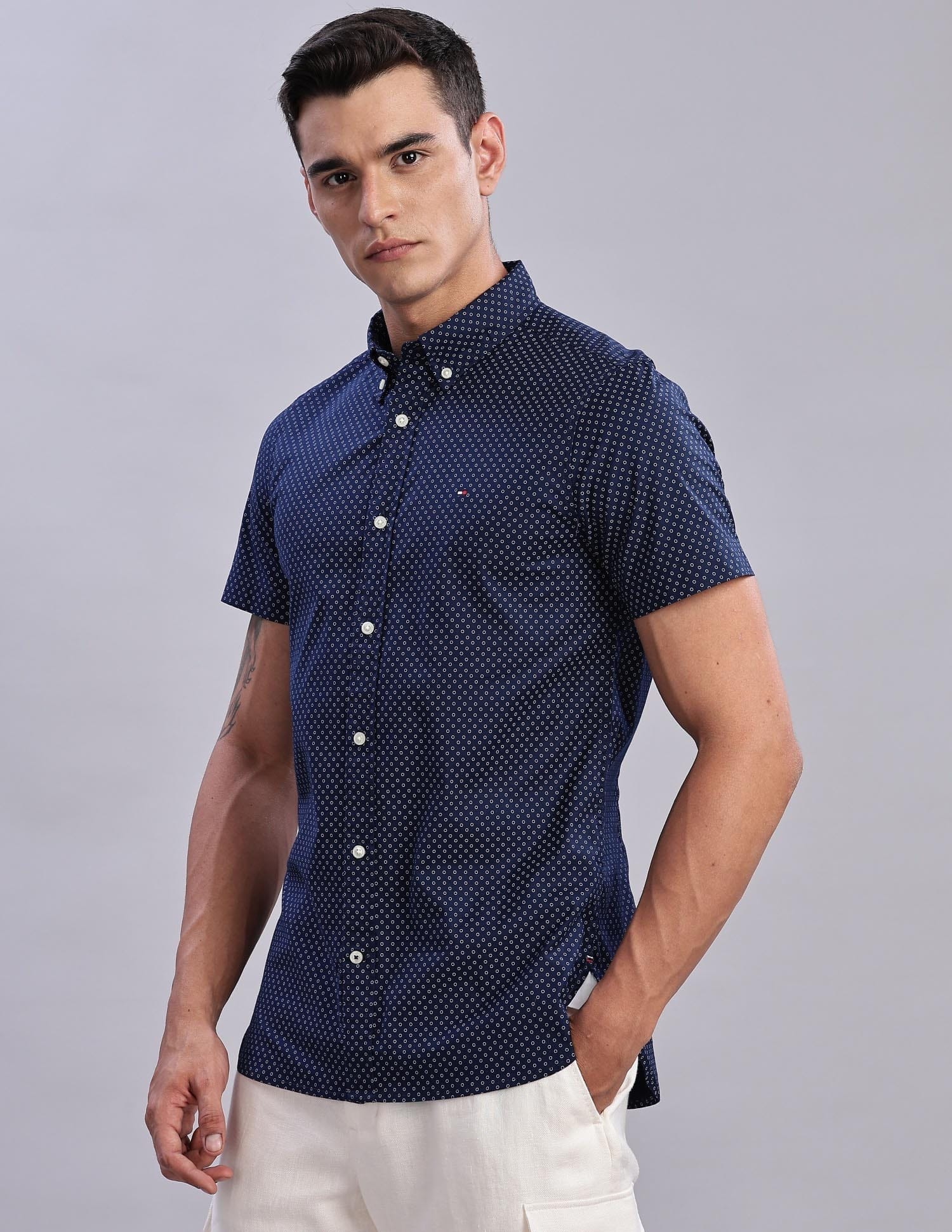 Tommy Hilfiger Mens Blue Geometric Shirt