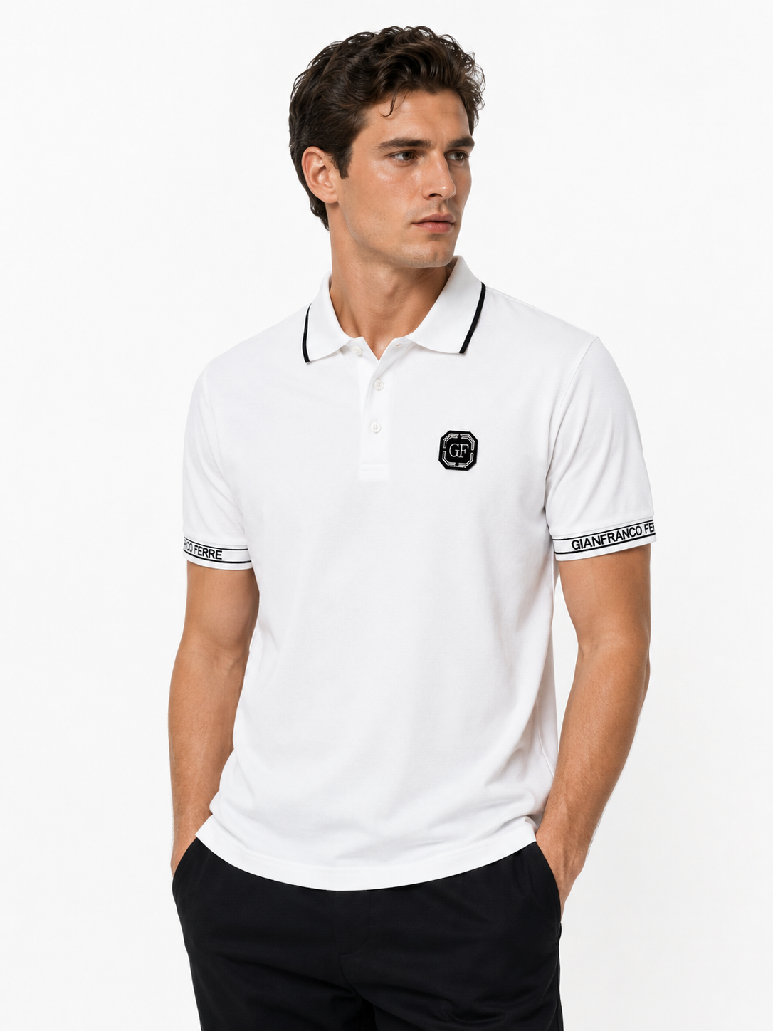 Gian Franco Ferre Metal Monogram Patched Polo Shirt