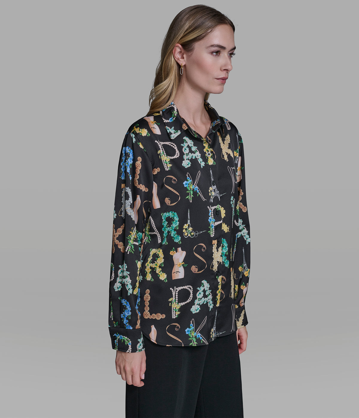 Karl Lagerfeld Paris Satin Logo Shirt