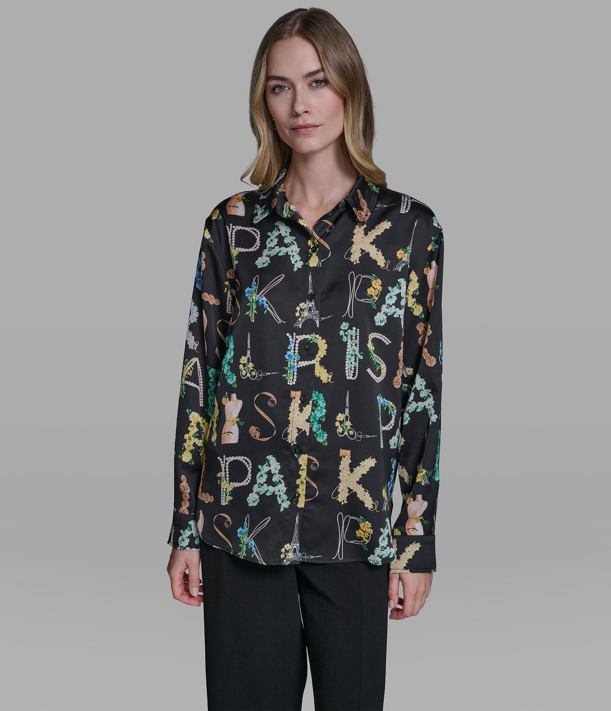 Karl Lagerfeld Paris Satin Logo Shirt
