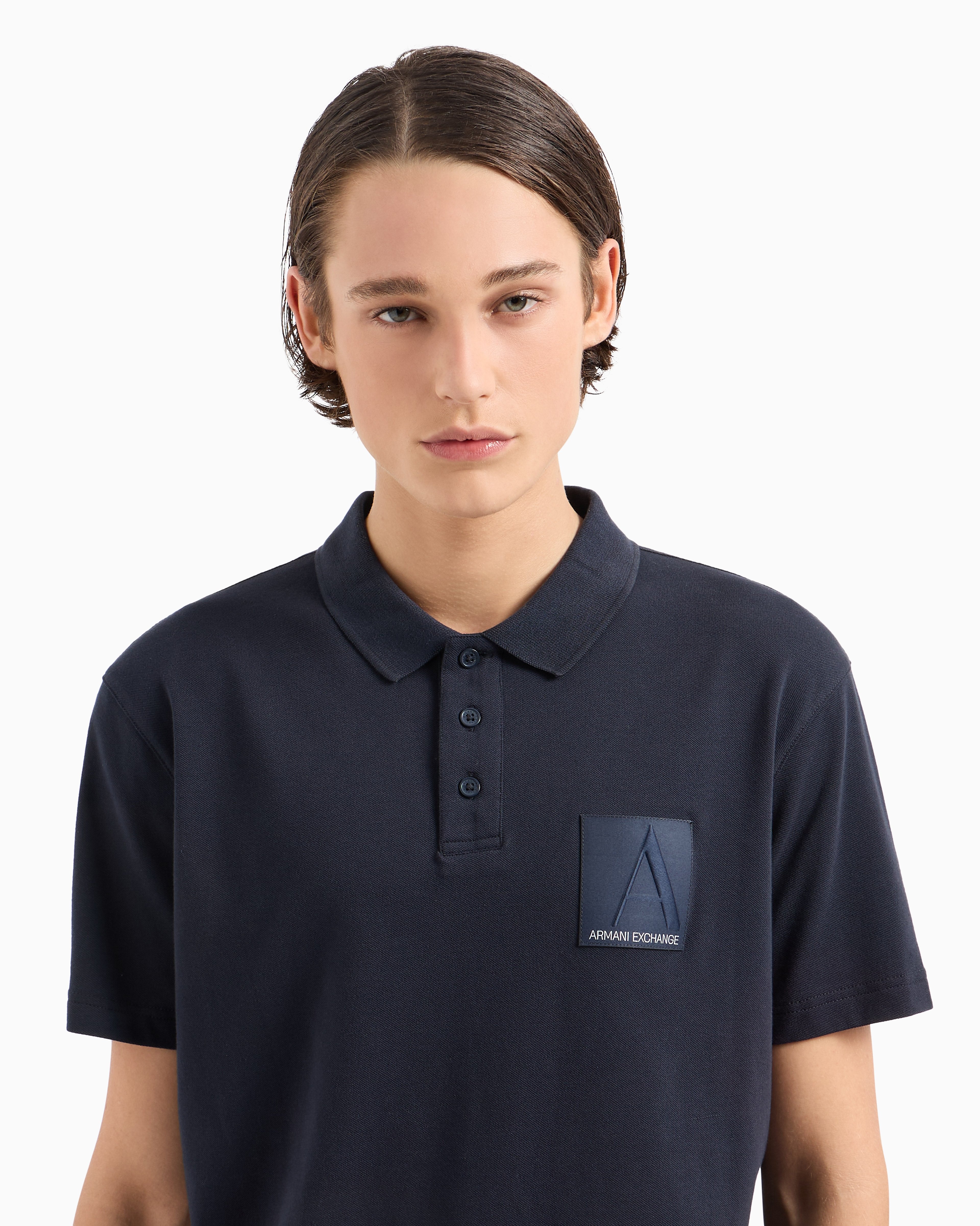 Armani Exchange A Line Regular Fit Navy Cotton Stretch Polo