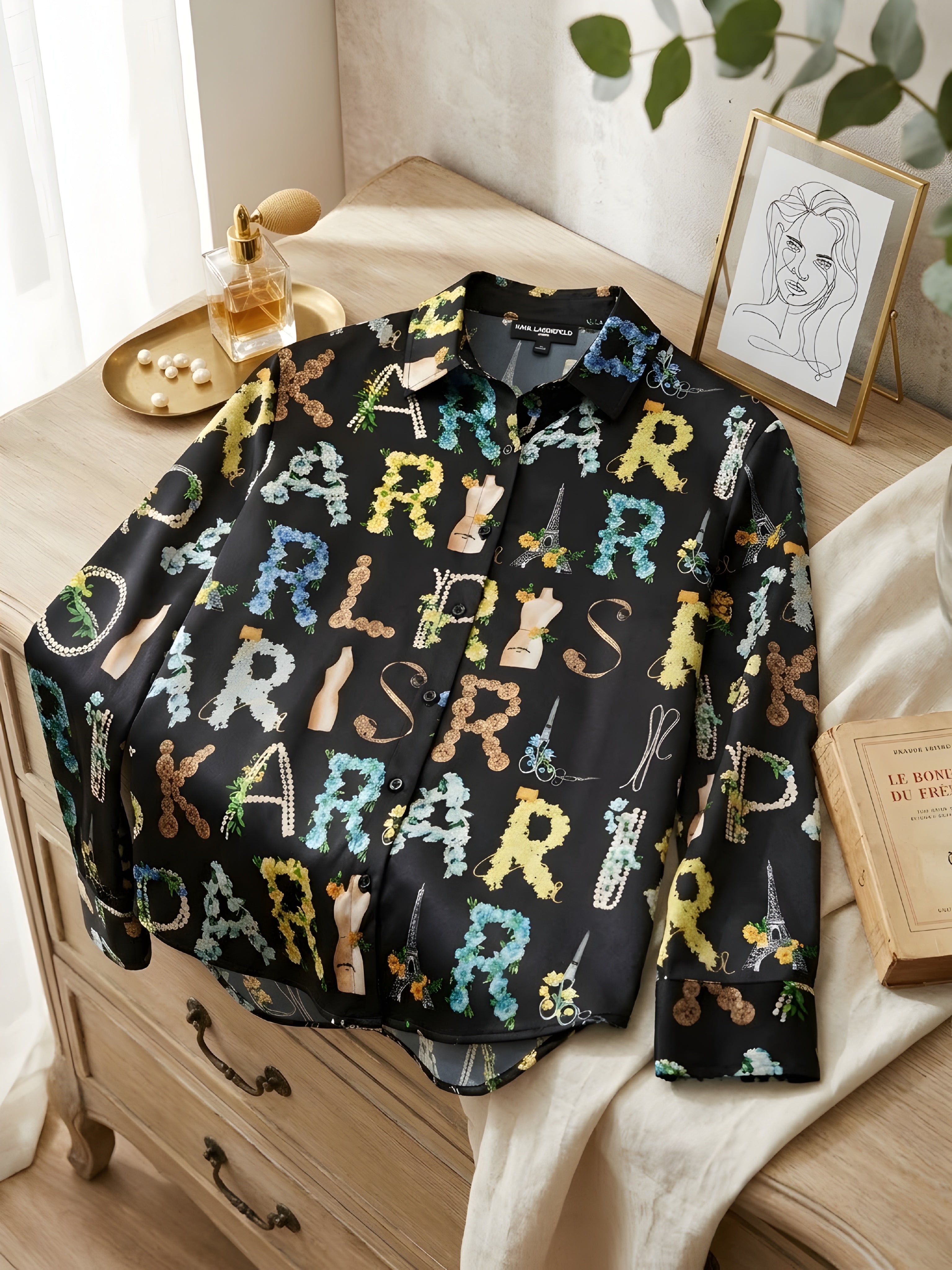 Karl Lagerfeld Paris Satin Logo Shirt