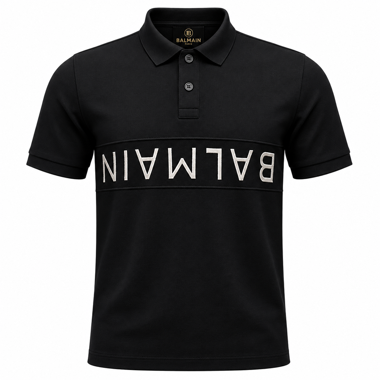 BALMAIN TEXT REVERSE EMBROIDERY POLO SHIRT